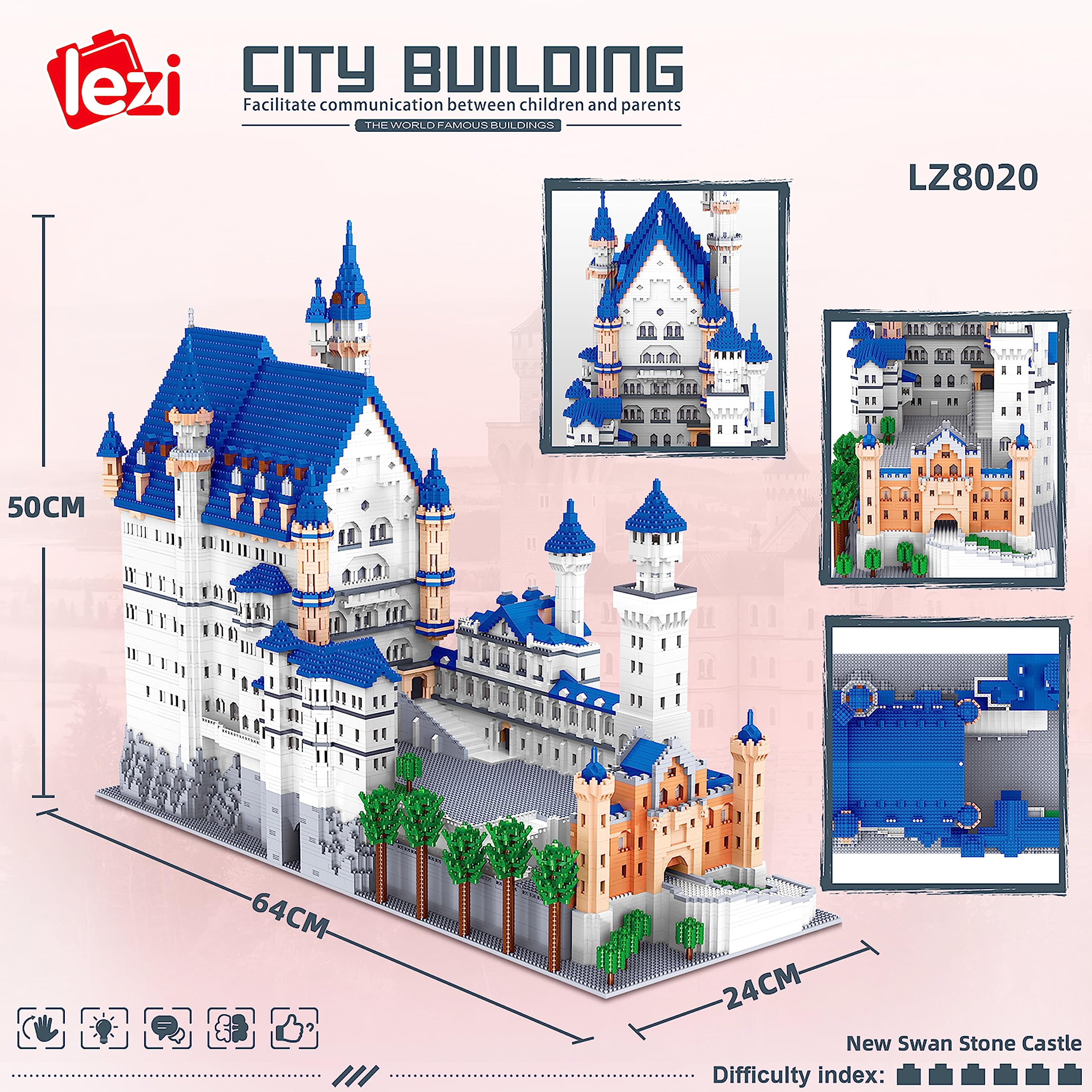 VLites Neuschwanstein Castle LZ8020 Set of 11810 Mini Parts