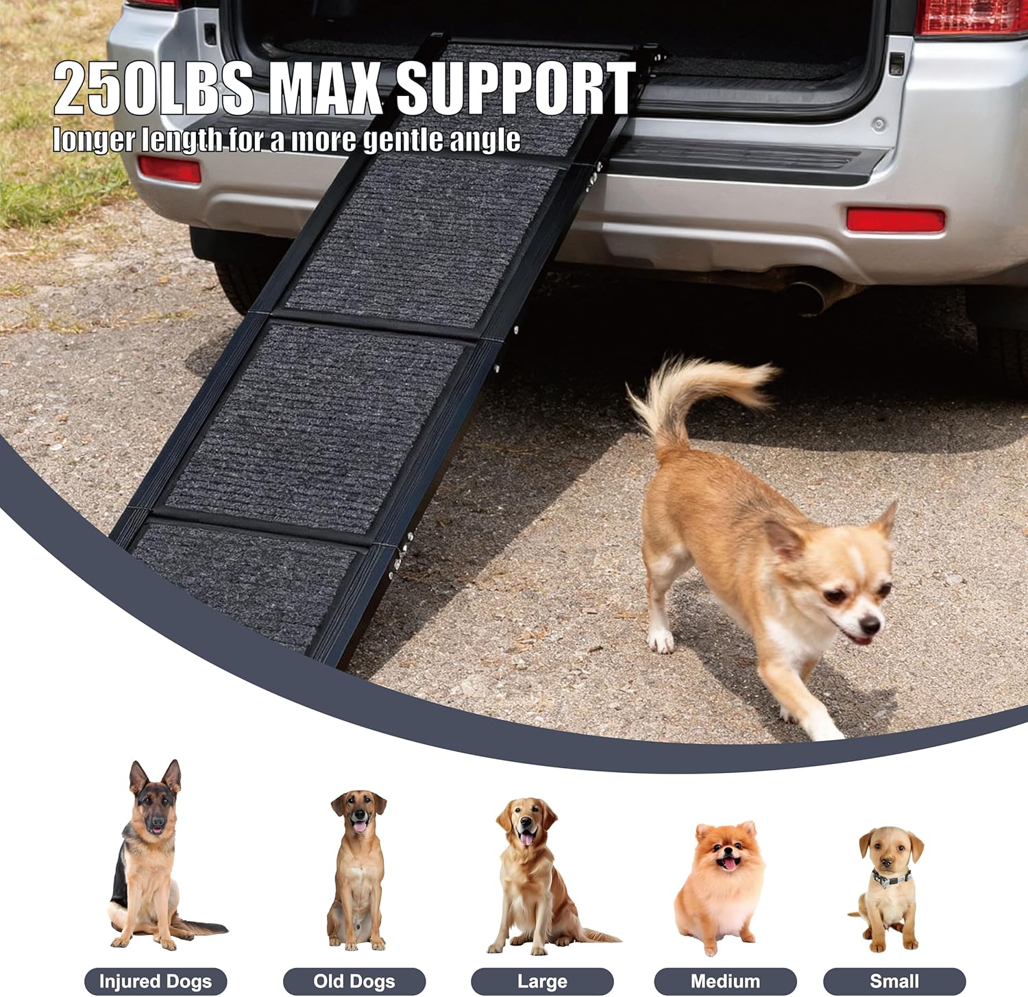 Dog Ramp, Dog Ramp for Car, 65"X17.2", Large Folding Pet Stair Ramps with Non-Slip Surface for Truck, SUV, Outdoor Dog Car Ramp for Medium and Large Dogs, Up to 250LBS, Black