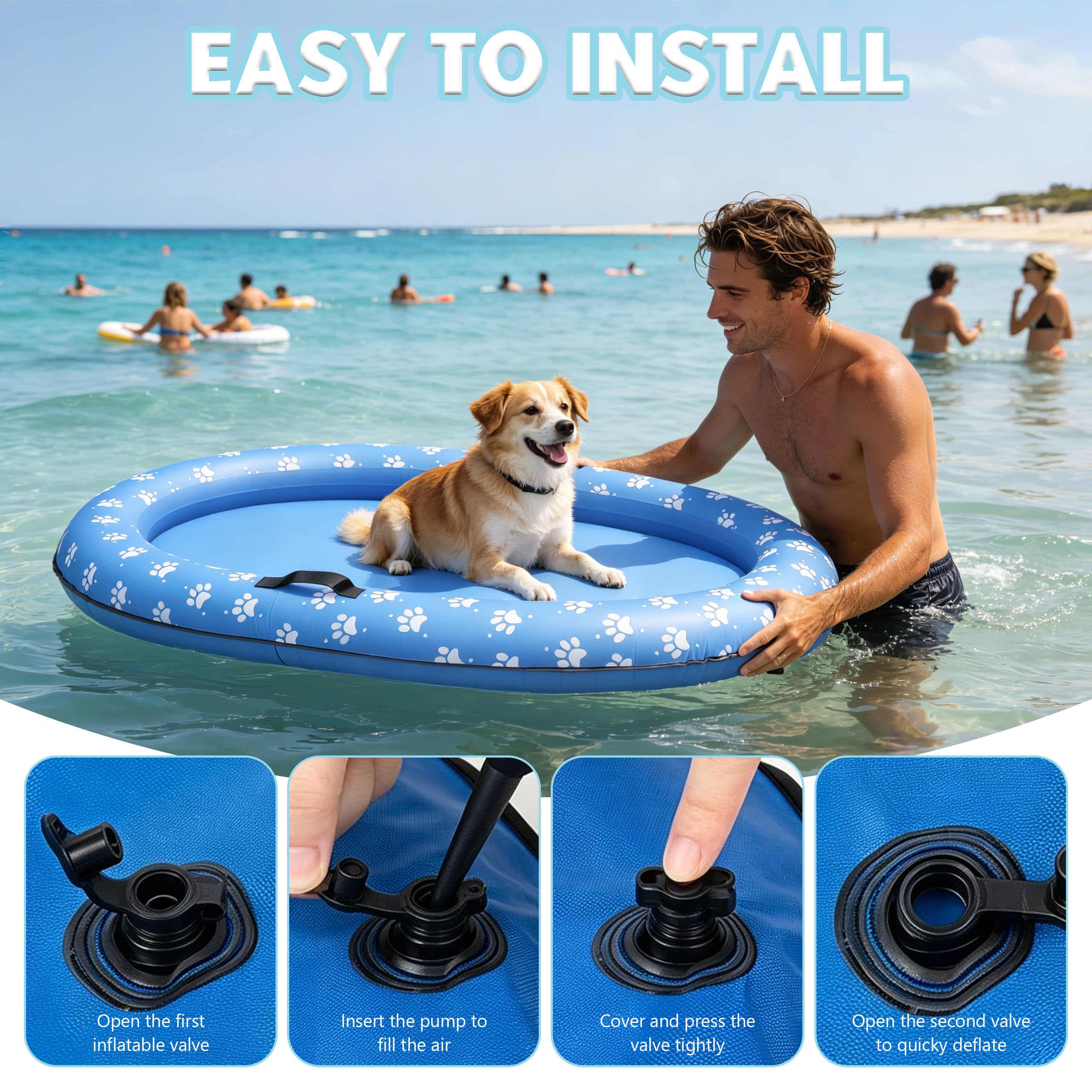 Aufblasbares Hundefloß, Hundepool Wasserspielzeug, Hund Aufblasbarer Floß Kratzfest PVC mit 2 Drainagelöchern, Faltbare Hundeluftmatratze Tragbar für Strand See Schwimmbad Garten