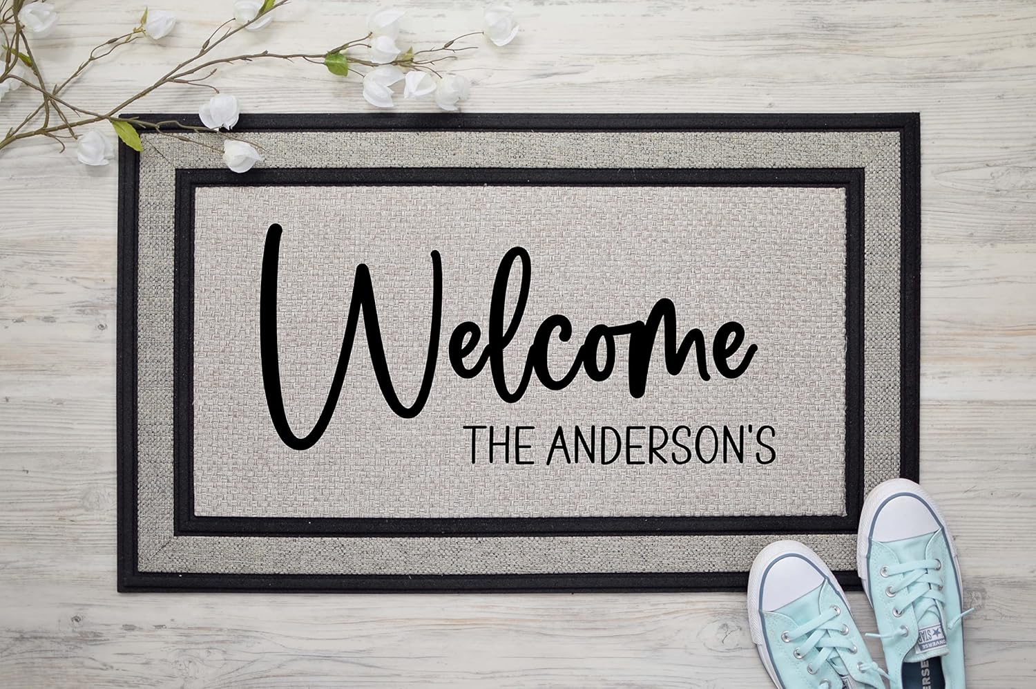 Personalized Welcome Doormat with Family Name, Custom Welcome Doormat, Wedding, Engagment, First Home, Housewarming,Gray 18 x 30 Rubber Backed Entrance Rug