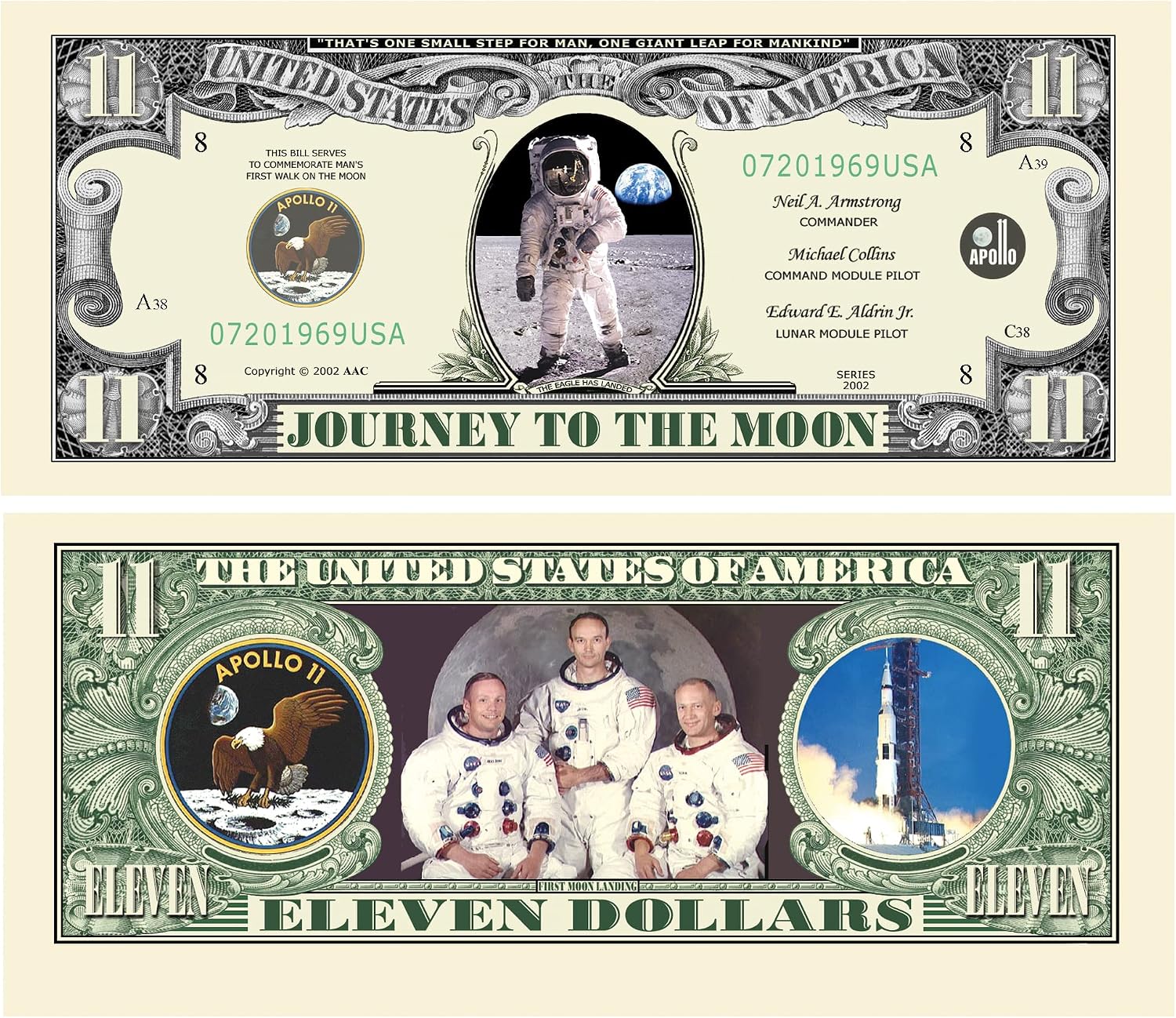 American Art Classics Pack of 50 - Apollo 11 Commemorative Million Dollar Bills - Limited Edition Collectible Novelty Dollar Bills - Best Gift - Apollo 11 Commemorative Bill