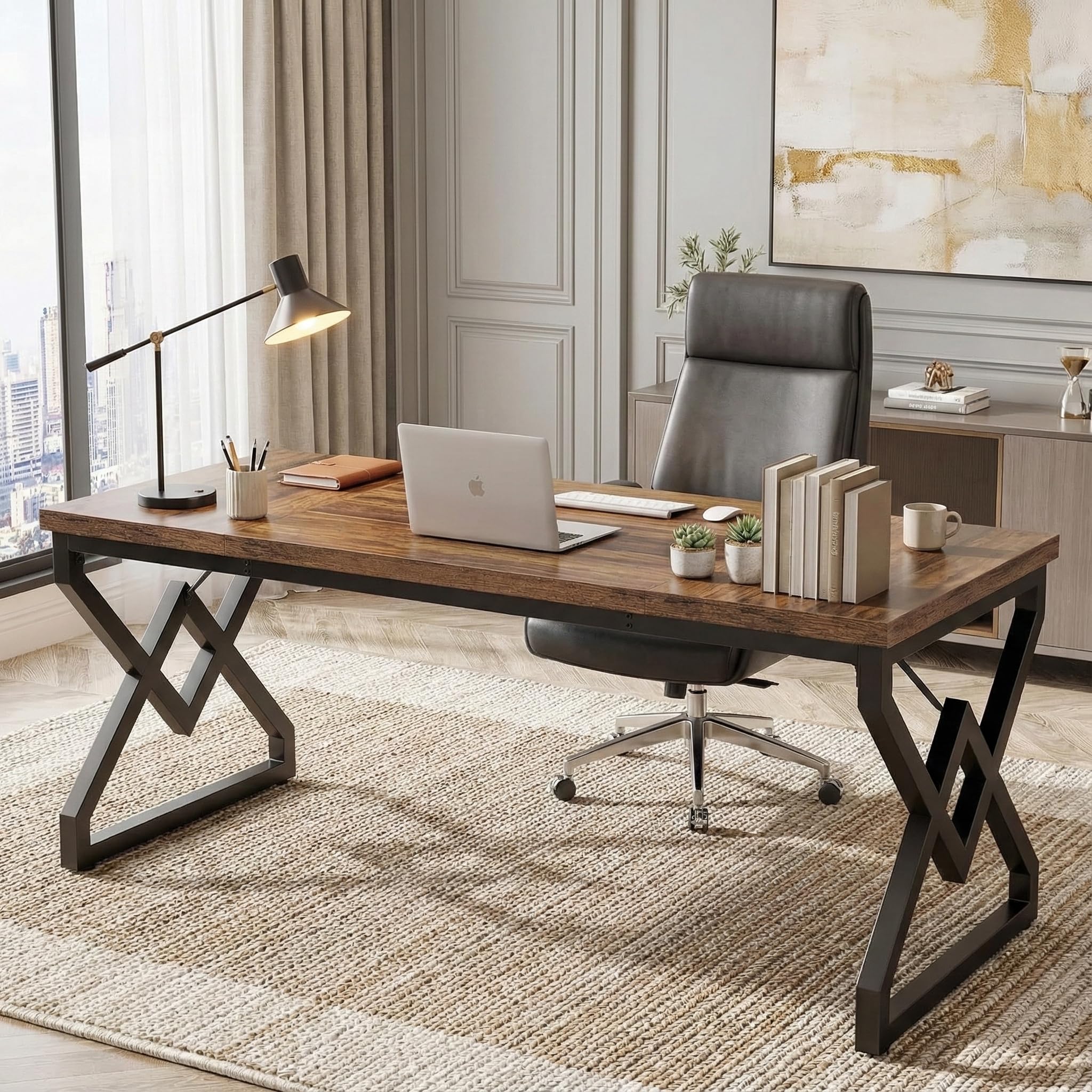 Lailang 160cm Scrivania, Scrittoio Vintage, Tavolo Ufficio Riunioni, Scrivania In Legno, Mobili Ufficio Moderni, 160 x 18 x 18 cm, Vintage Brown