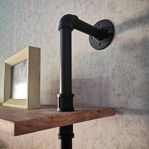 Miniatura 7 de Anynice Estante industrial de tubo de escalera de 6 niveles, estantería de metal de madera montada en la pared para almacenamiento de sala de estar