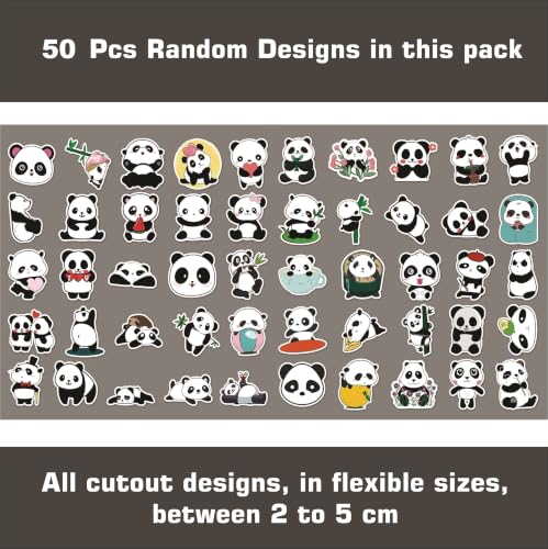 Image of 50 pcs Cute Panda Bear Stickers Animal Vinyl Aesthetic Decorate Accessories Gumming Mobile Fridge Laptop Bottle Journal Guitar Office Room Girls Kids Teens Adults Stationery Gifting Scrapbook