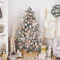 Vista 6 de XmasExp - Juego de adornos de bola de Navidad, 2.76 pulgadas, grandes, inastillables, transparentes, con brillantina, decoración de árbol de Beige