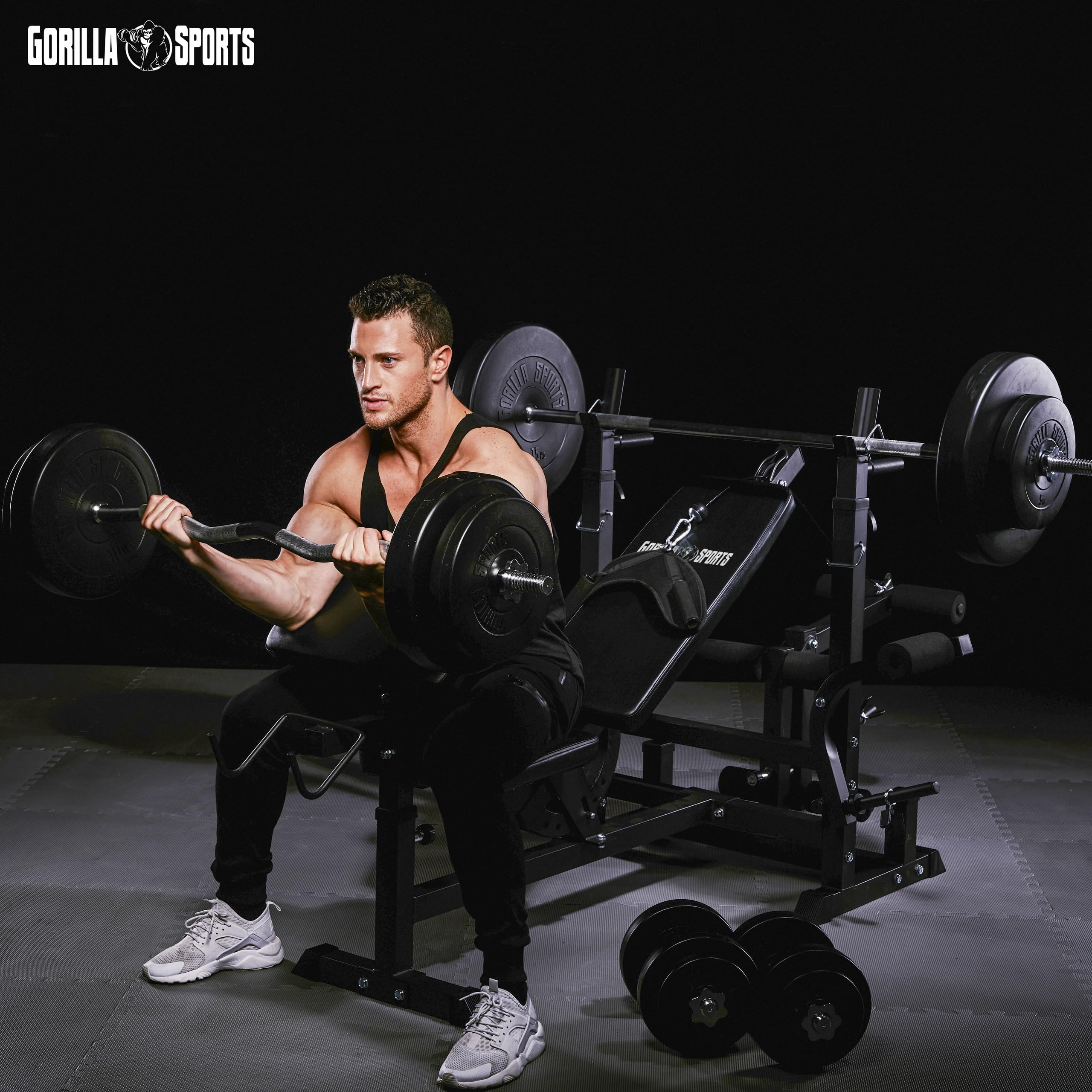 Banco de pesas Gorilla Sports – Banco de musculación para tracciones por cable, butterfly, press, curl de piernas, dips