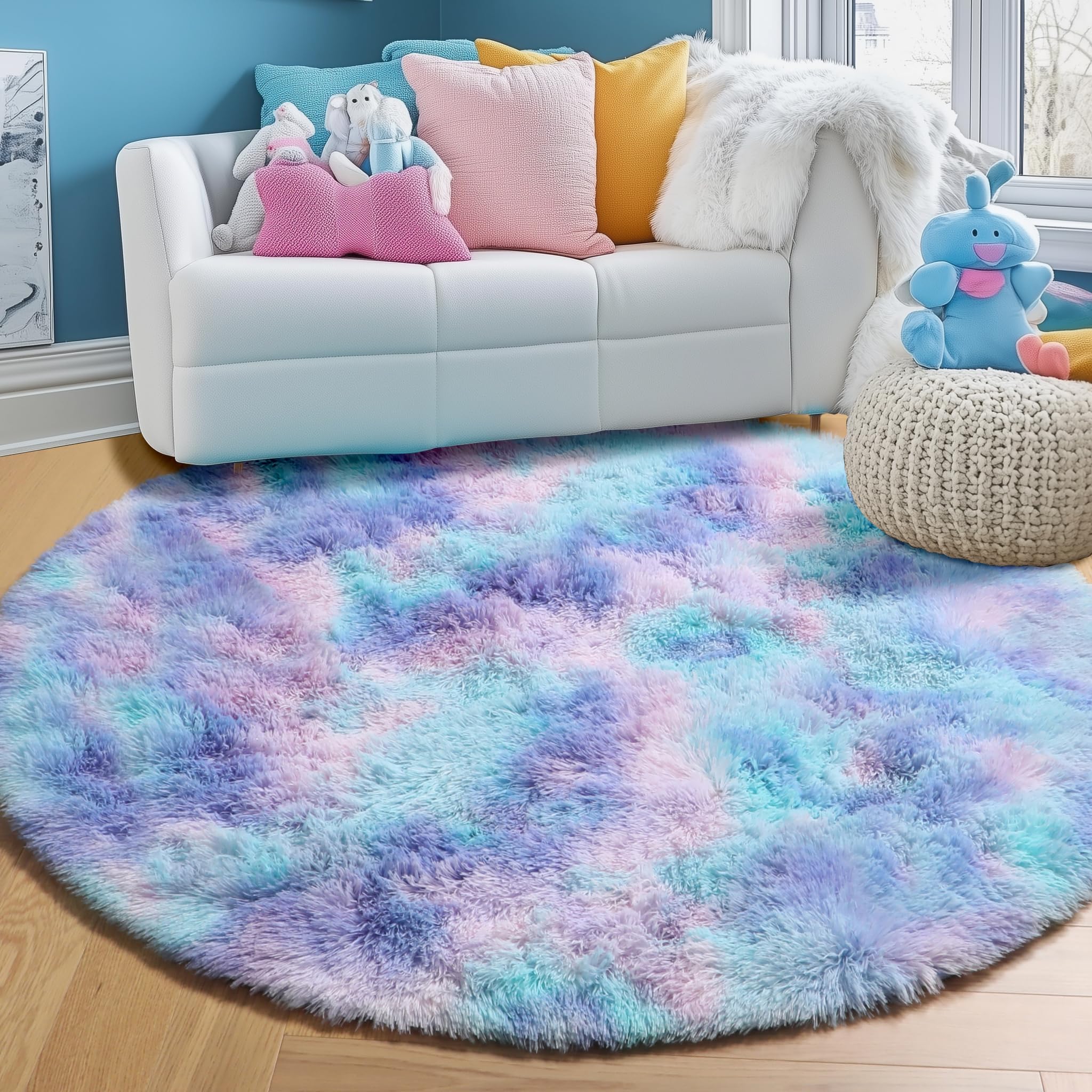 Snapklik.com : Fluffy Kawaii Round Rug 4Ft For Girls Bedroom Decor ...
