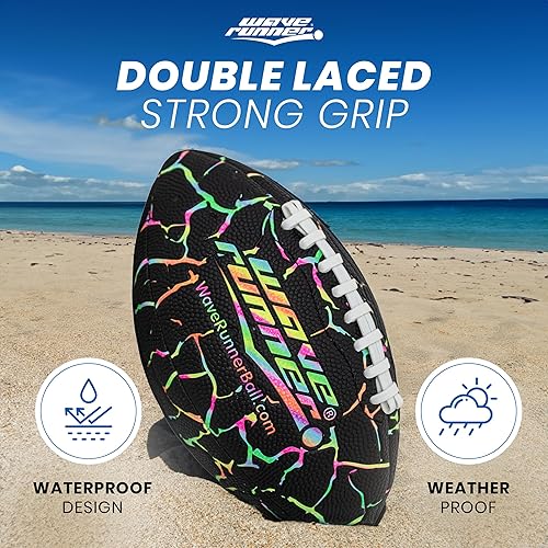 Miniatura 2 de Wave Runner Grip It - Balón de fútbol impermeable de tamaño junior, tamaño 9.25, duradero y doble cordón, perfecto para accesorios de playa, juegos