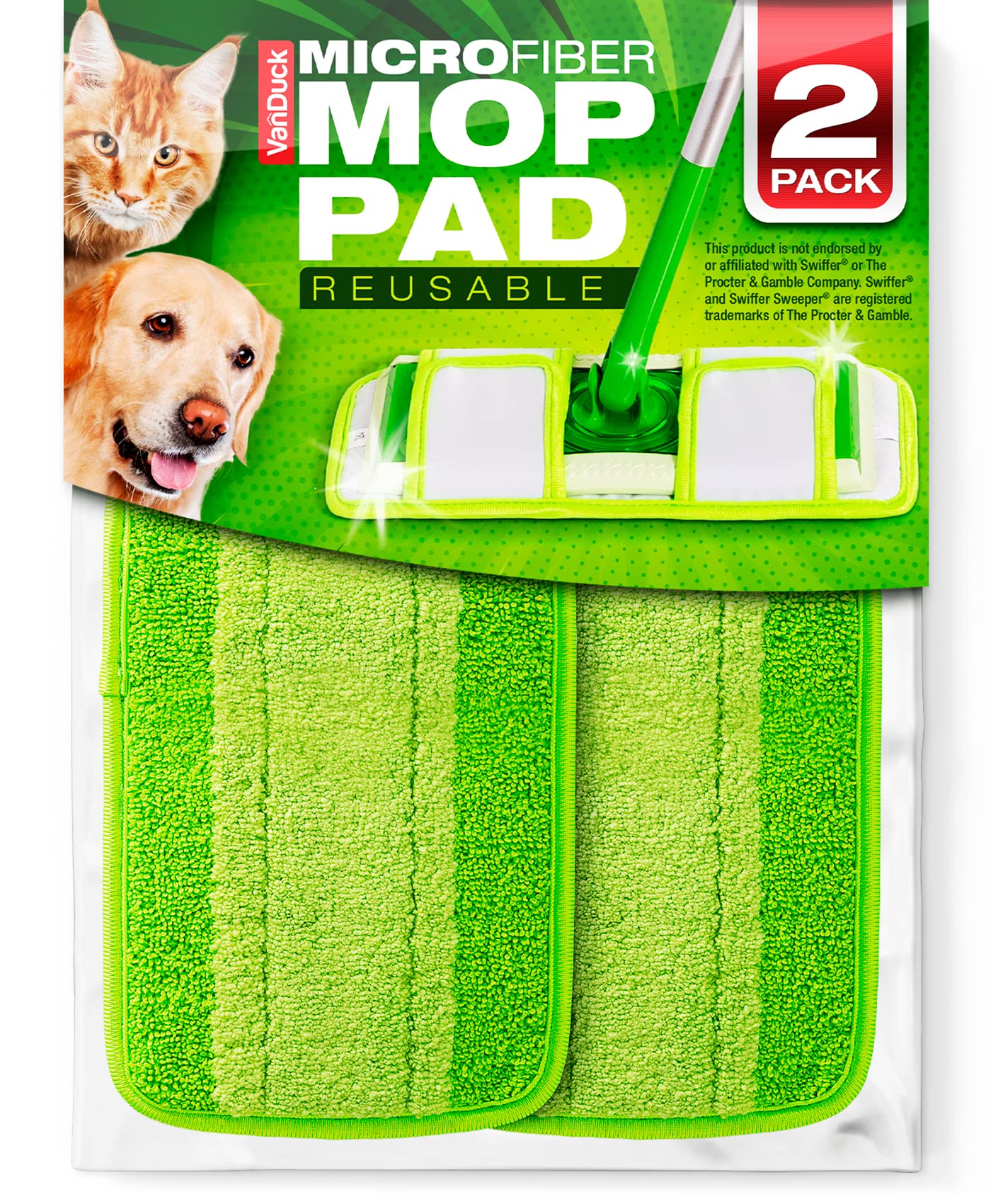 VanDuckMicrofiber Mop Pads Compatible with Swiffer Sweeper, 2-Pack
