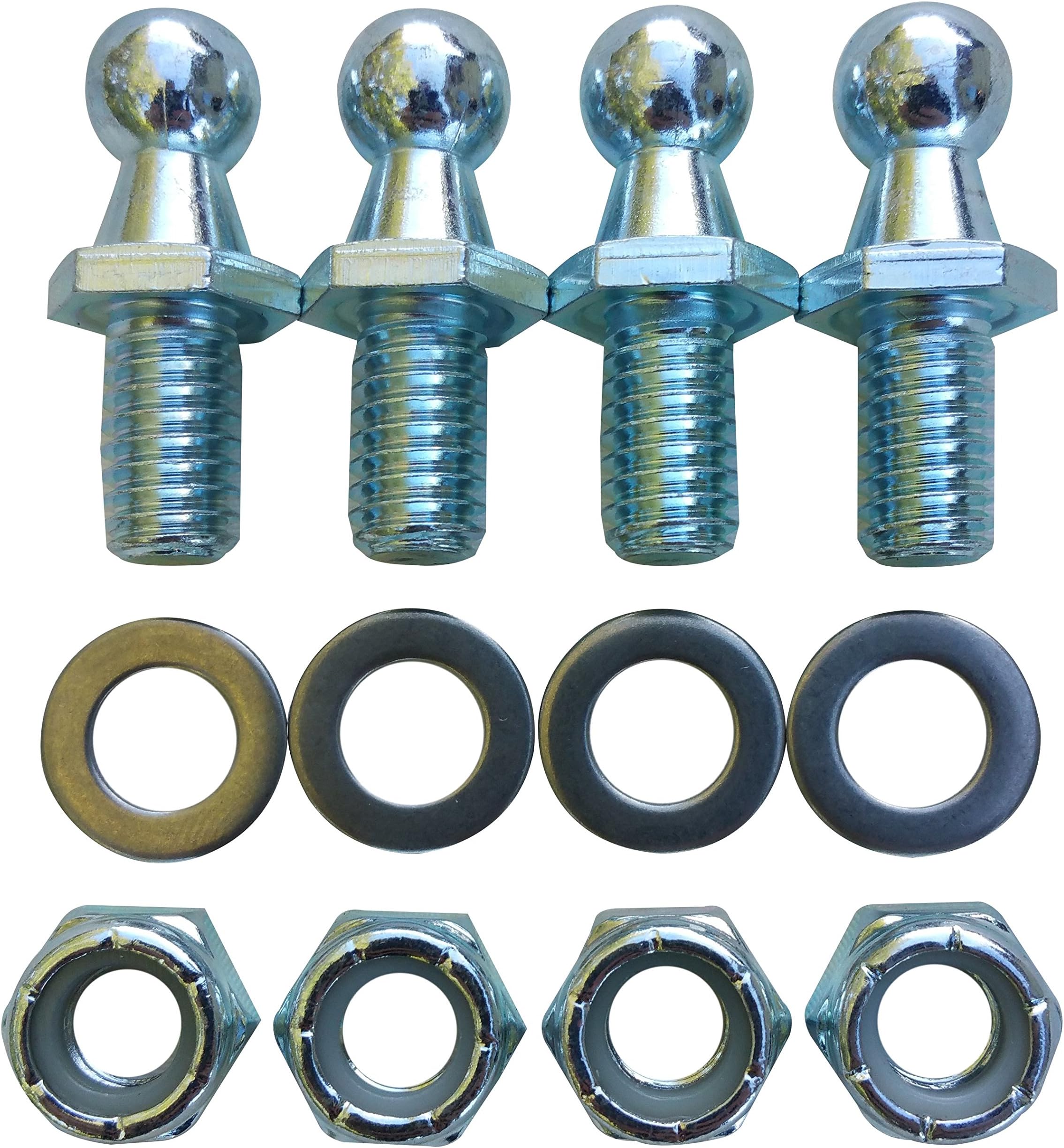 (4 Pack) 10mm Ball Studs with Hardware - 5/16-18 Thread x 1/2" Long Shank - Gas Lift Support Strut Fitting