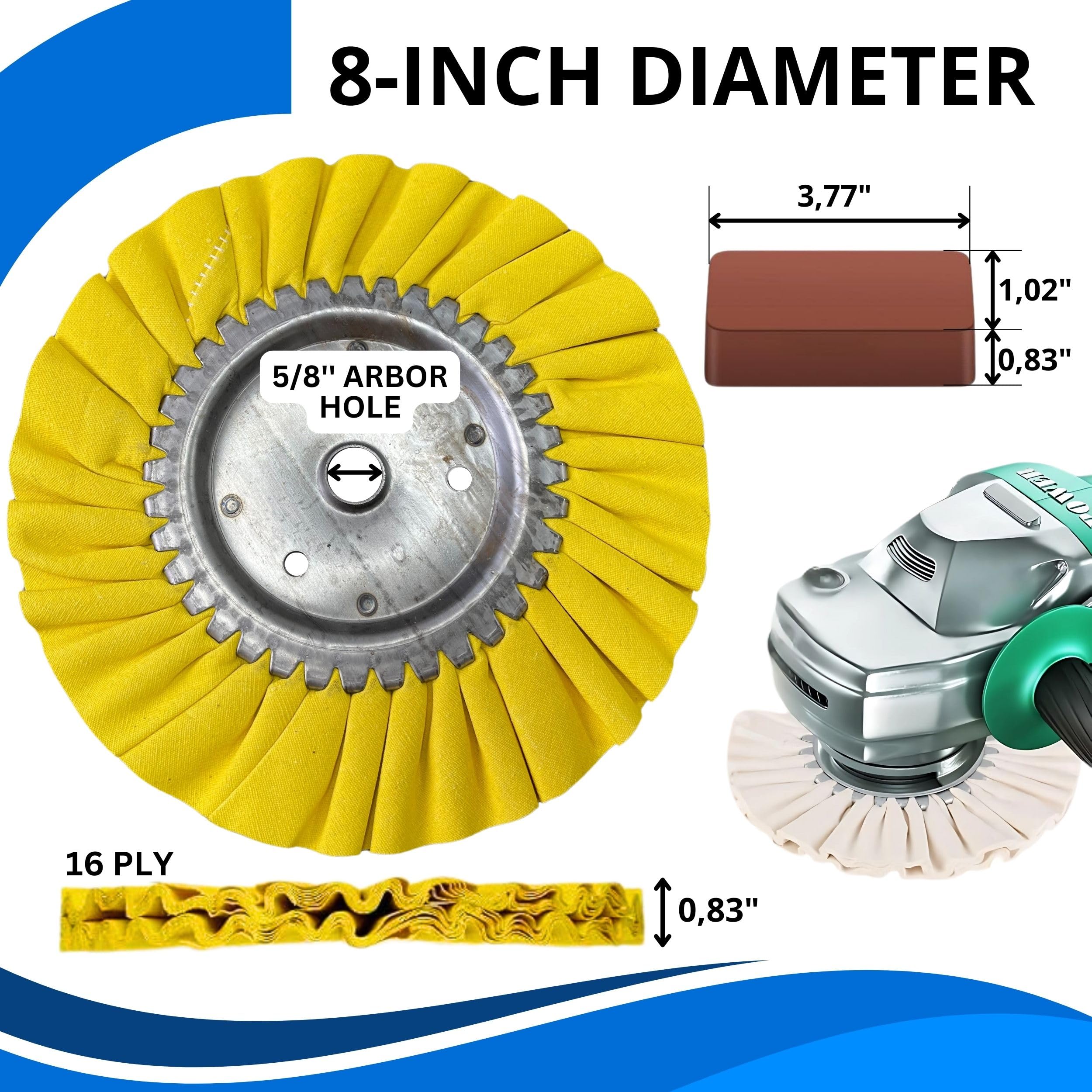Aluminium-Polierset, 20,3 cm, für Winkelschleifer, Metall-Polierscheibe für Spiegel-Finish, Aluminium-Polierscheiben-Set und Polierpaste, 8 Stück