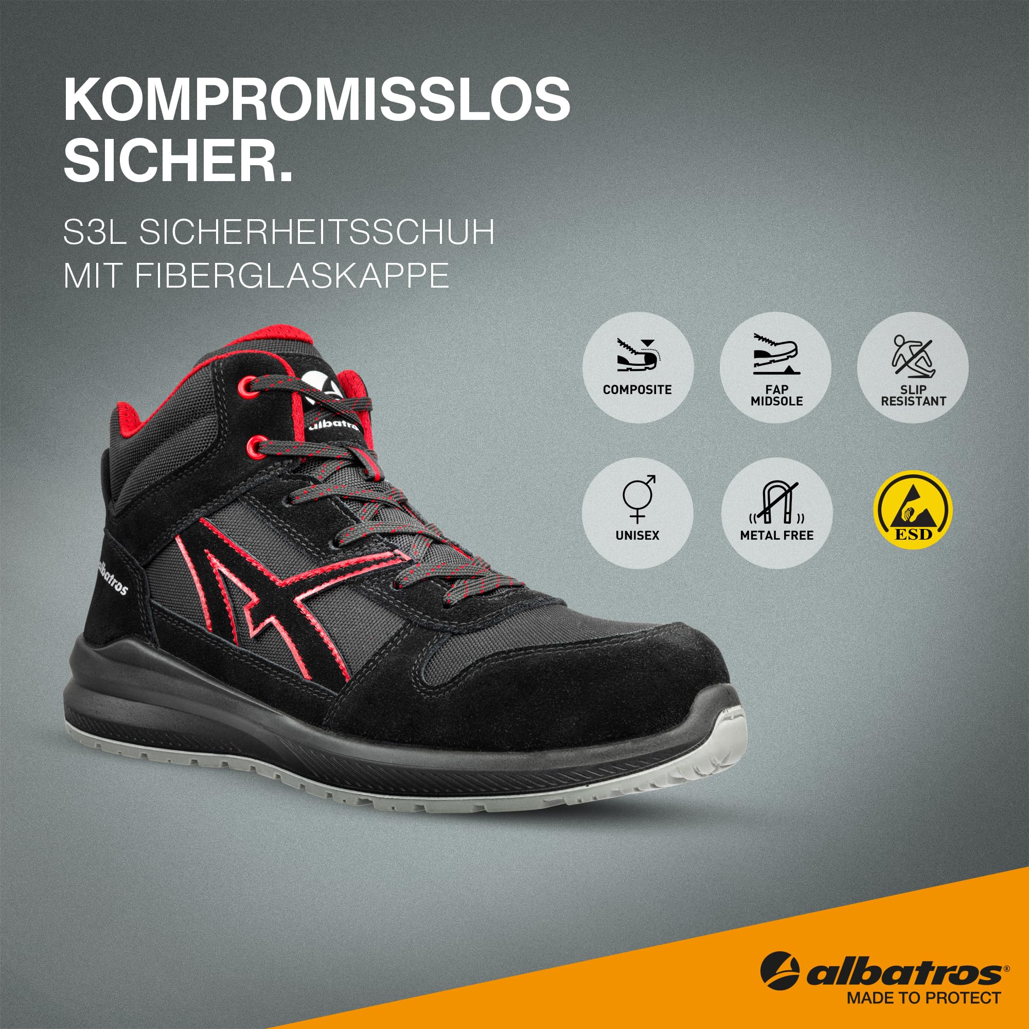 Albatros Clifton Mid 638700210000045 Clifton MID SRC 638700210000045 Botas de seguridad S3 (UE): 45 Negro, Rojo 1 Durable y ResistenteUnisex adulto