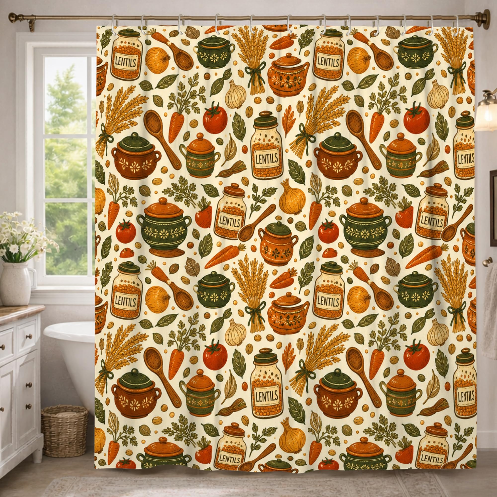 Rideau de douche extra long rustique vintage imperméable orange carotte 243cm