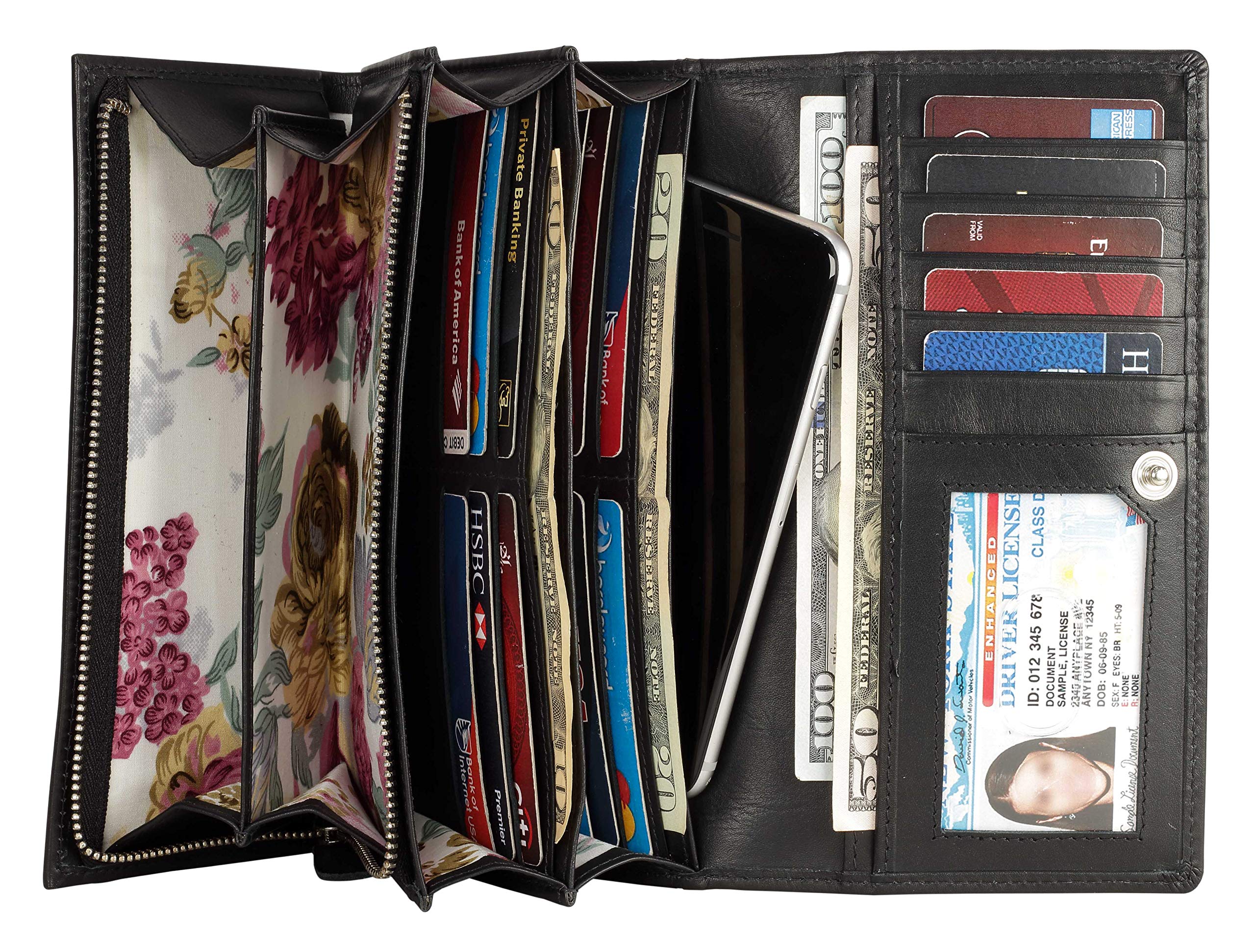 Mou Meraki Women RFID Blocking Genuine Leather Bifold Wallet-Clutch For Women-Shield Against Identity Theft