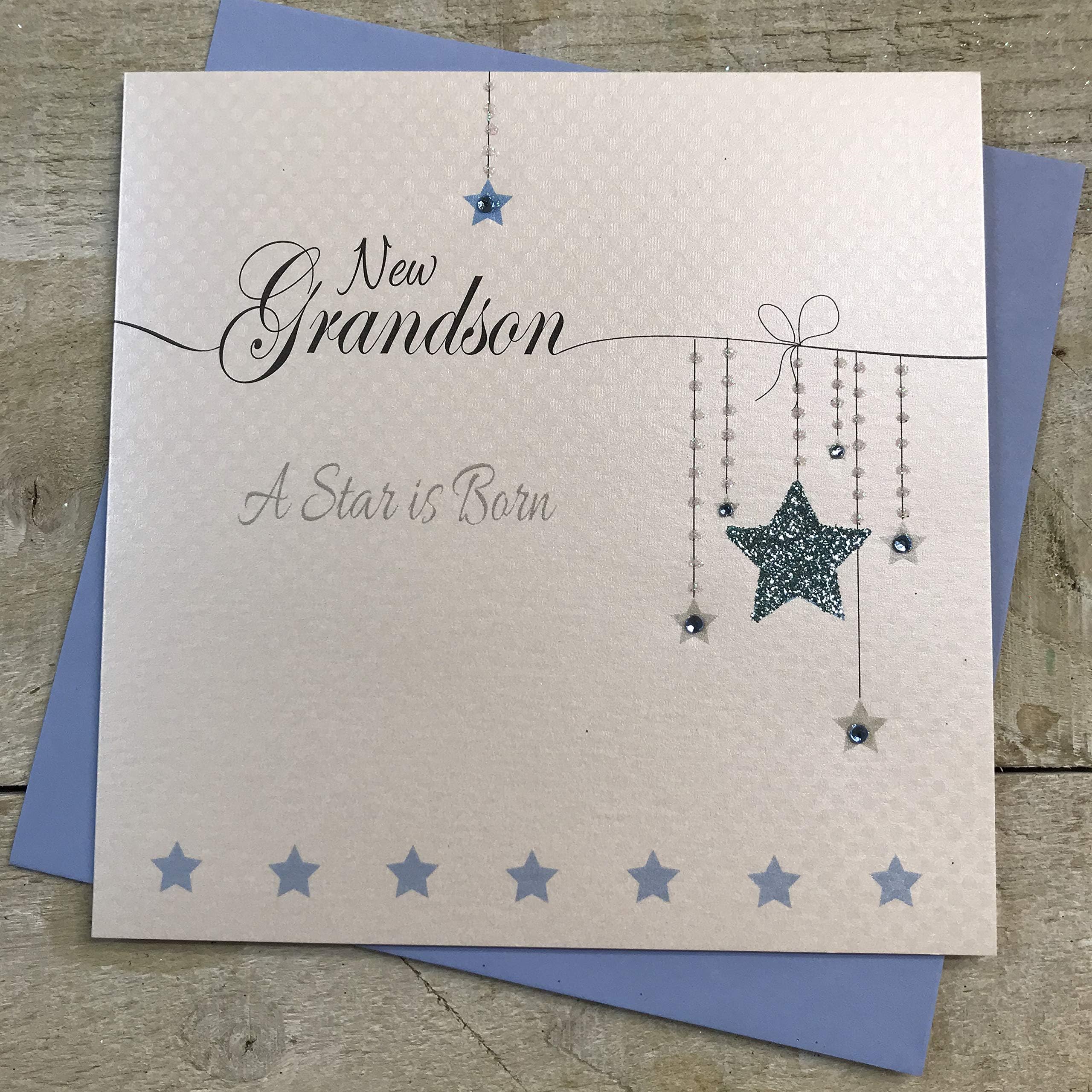 Tarjeta De Agradecimiento Claire Giles "Thank You" Con Estrellas Doradas (15x15cm). Hecha A Mano En Reino Unido, Con Sobre.
