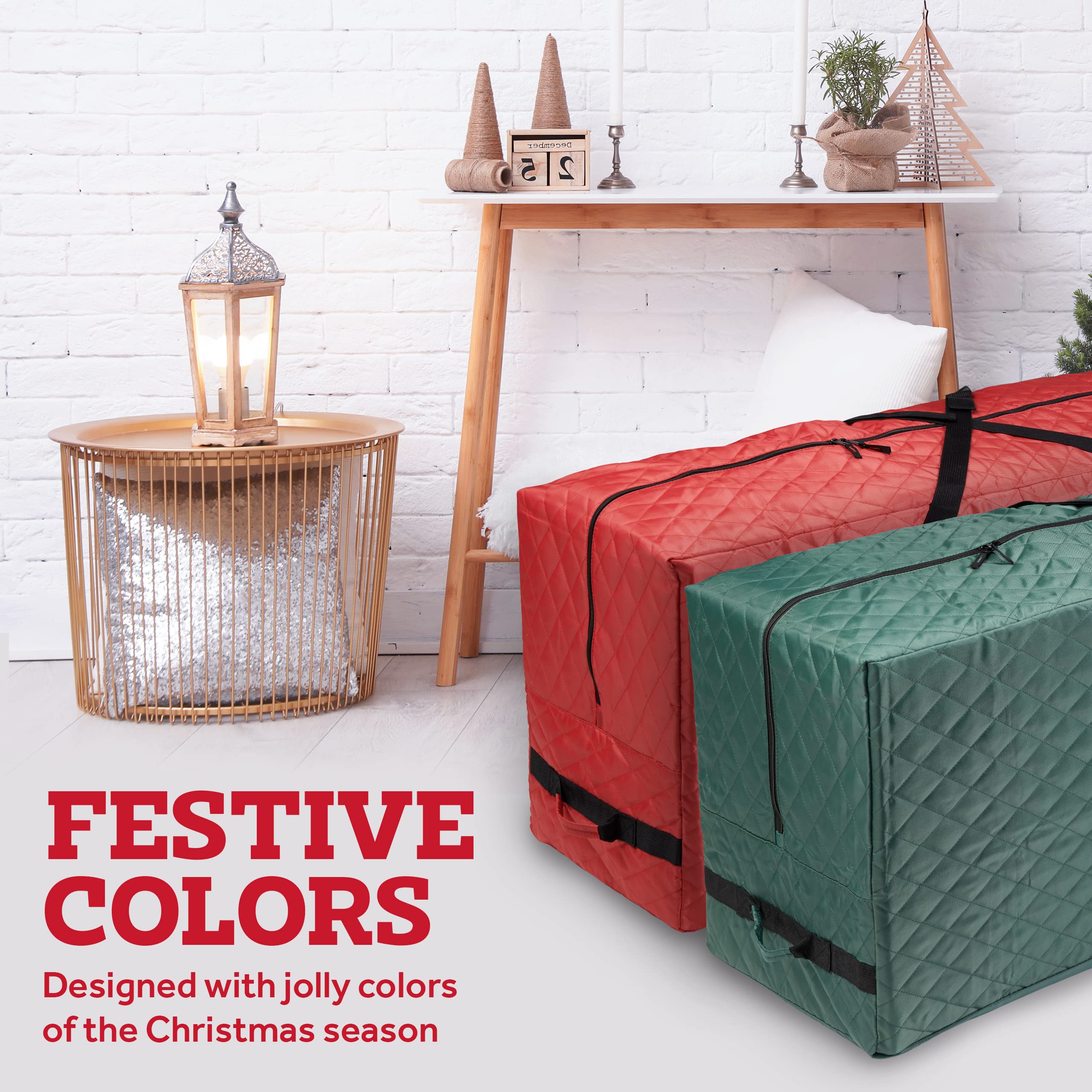 Zober Sac de rangement pour sapin de Noël – Boîte de rangement matelassée pour arbres de Noël démontés jusqu'à 2,7 m, avec poignées de transport et double fermeture éclair, 150 x 38 x 55 cm, vert