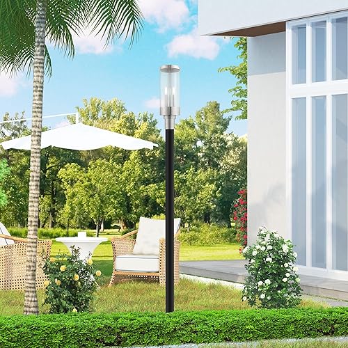 Miniatura 4 de Livex Lighting 20728-91 Hillcrest - Linterna de poste superior para exteriores, acabado de níquel cepillado con cristal transparente