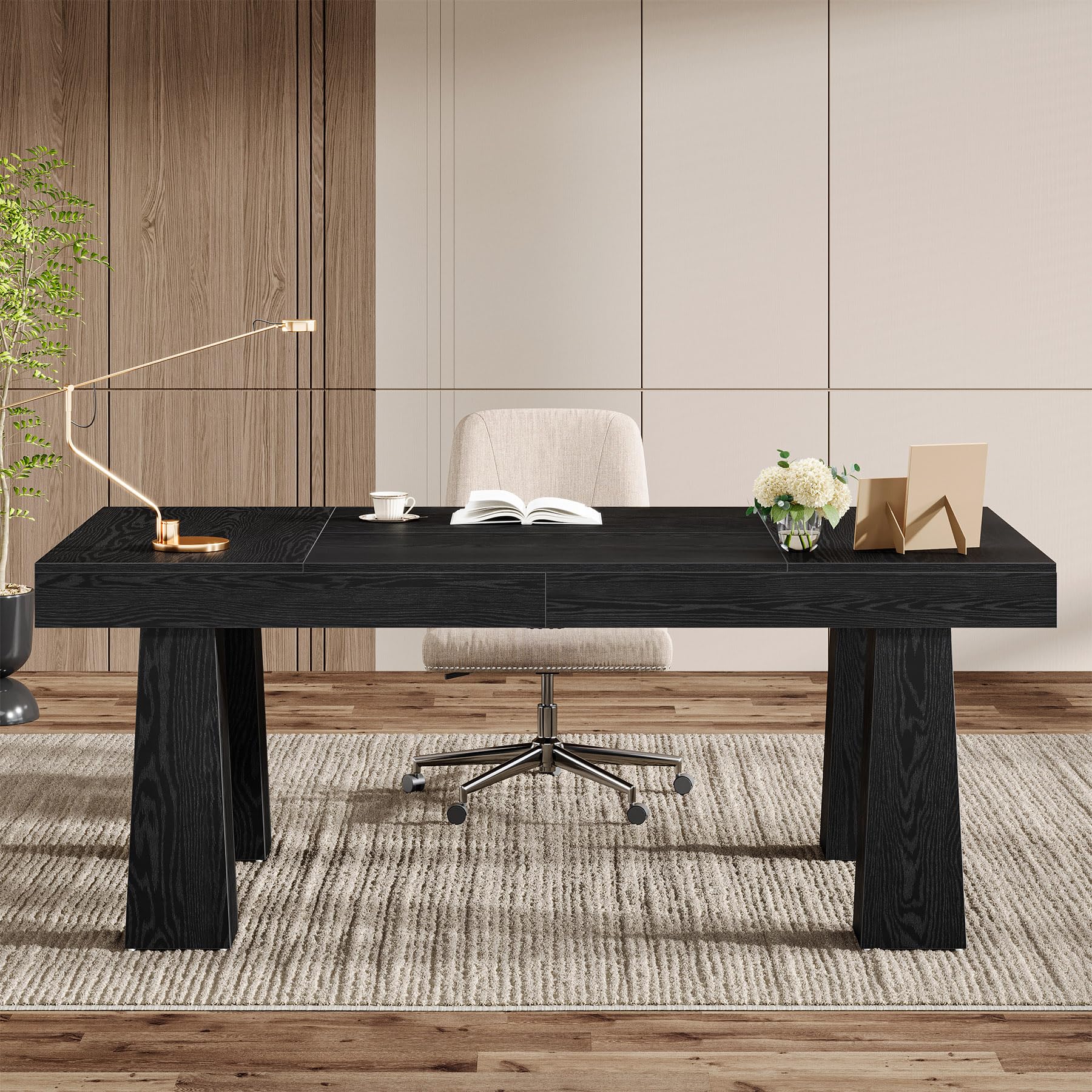 Tribesigns Escritorio, 160 × 80 cm, Mesa de Reuniones Rectangular Industrial Moderna Robustra con 4 Patas Cónicas, Escritorio Negro para Estudio Trabajo Oficina Dormitorio Hogar