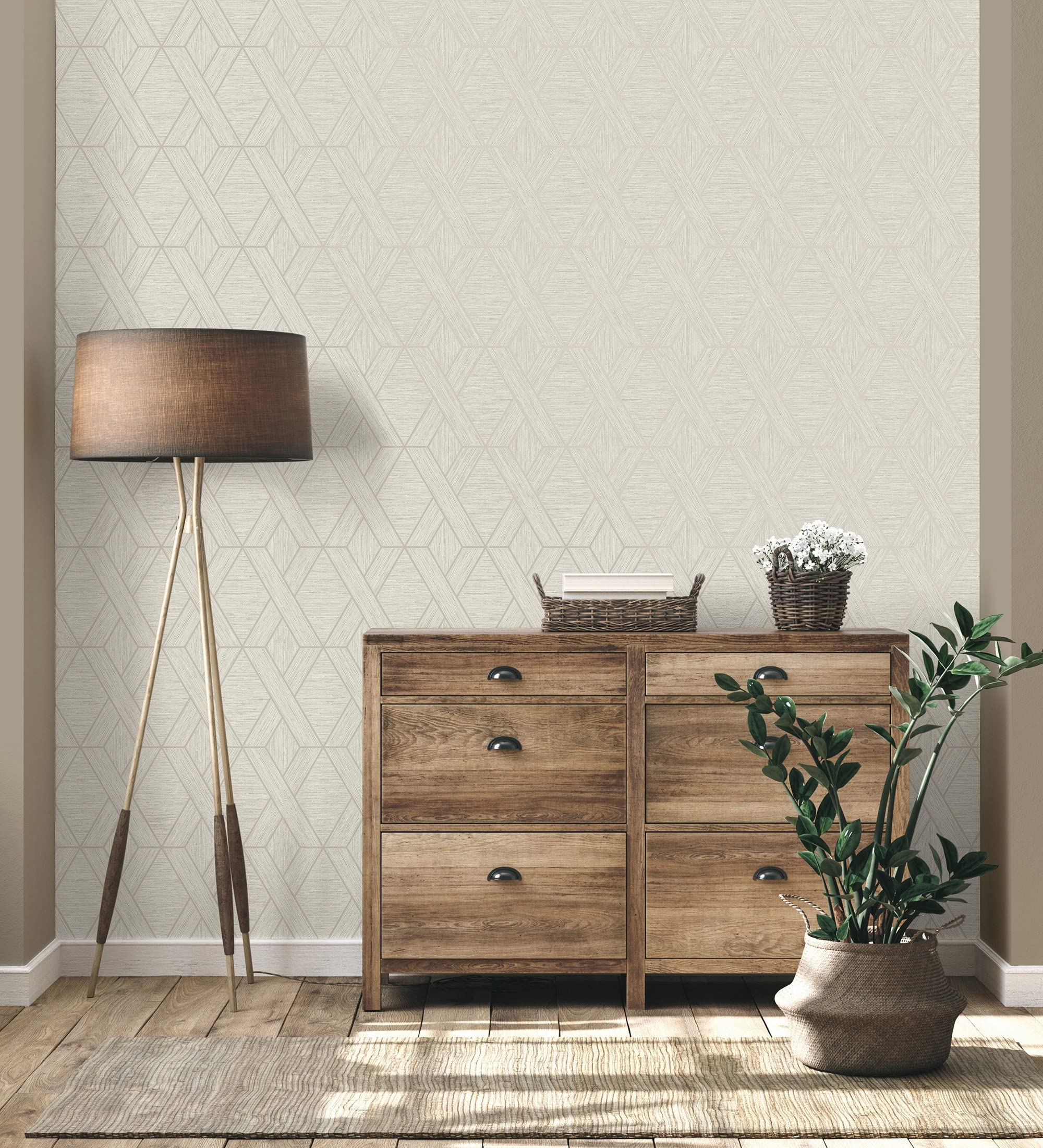 GAULAN 681977 - Papel pintado vinílico lavable geométrico trenzado de líneas metalizadas imitando al textil para pared salón cocina baño comedor - Rollo de 10 m x 0,52 m