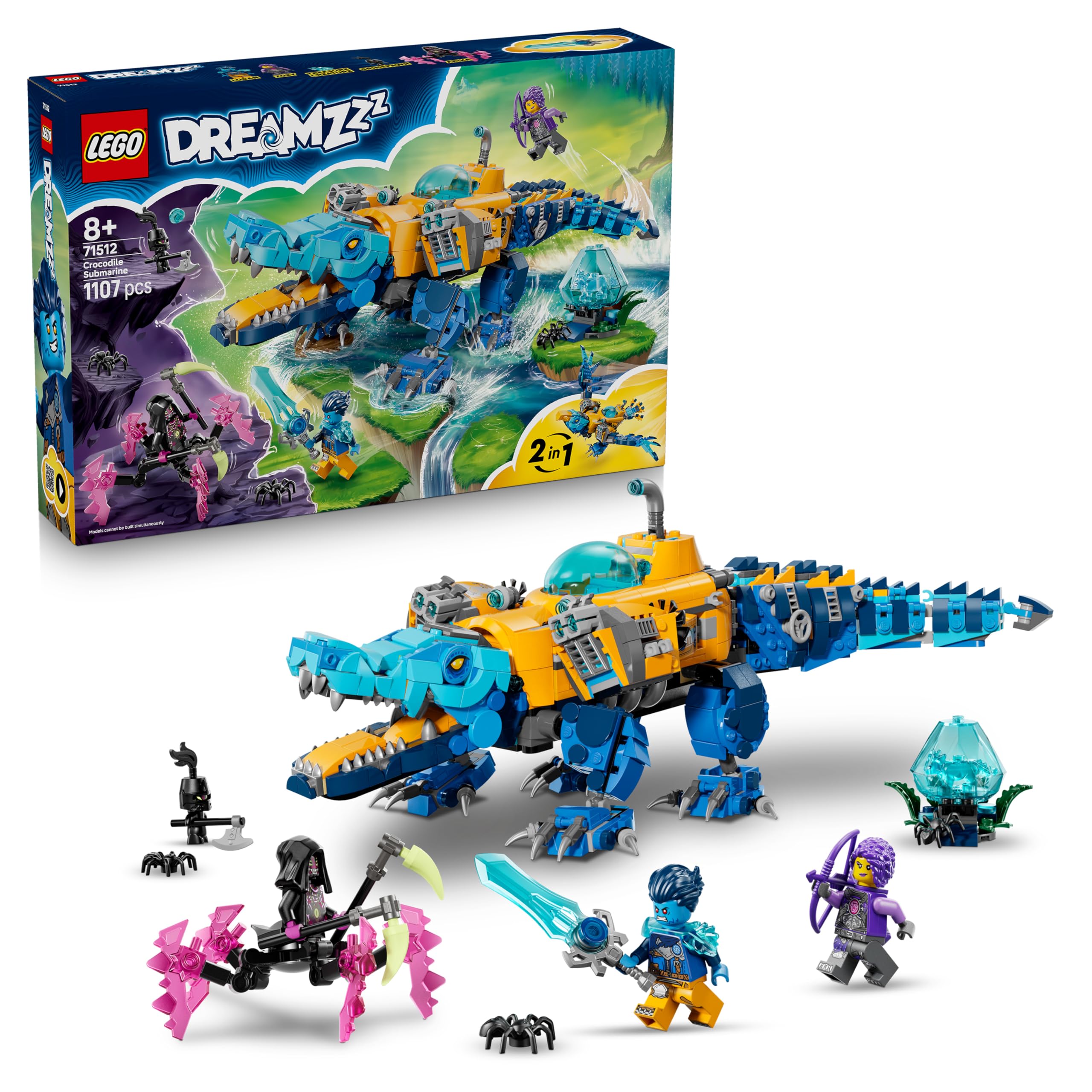LEGO DREAMZzz 2in1 Krokodil-U-Boot - Spielzeug verwandelbar in Adler-U-Boot - inkl. 3 Minifiguren, 2 Spinnen und Einer sammelbaren blauen Schatz-Kreatur - Geschenk für Jungen ab 8 Jahren - 71512