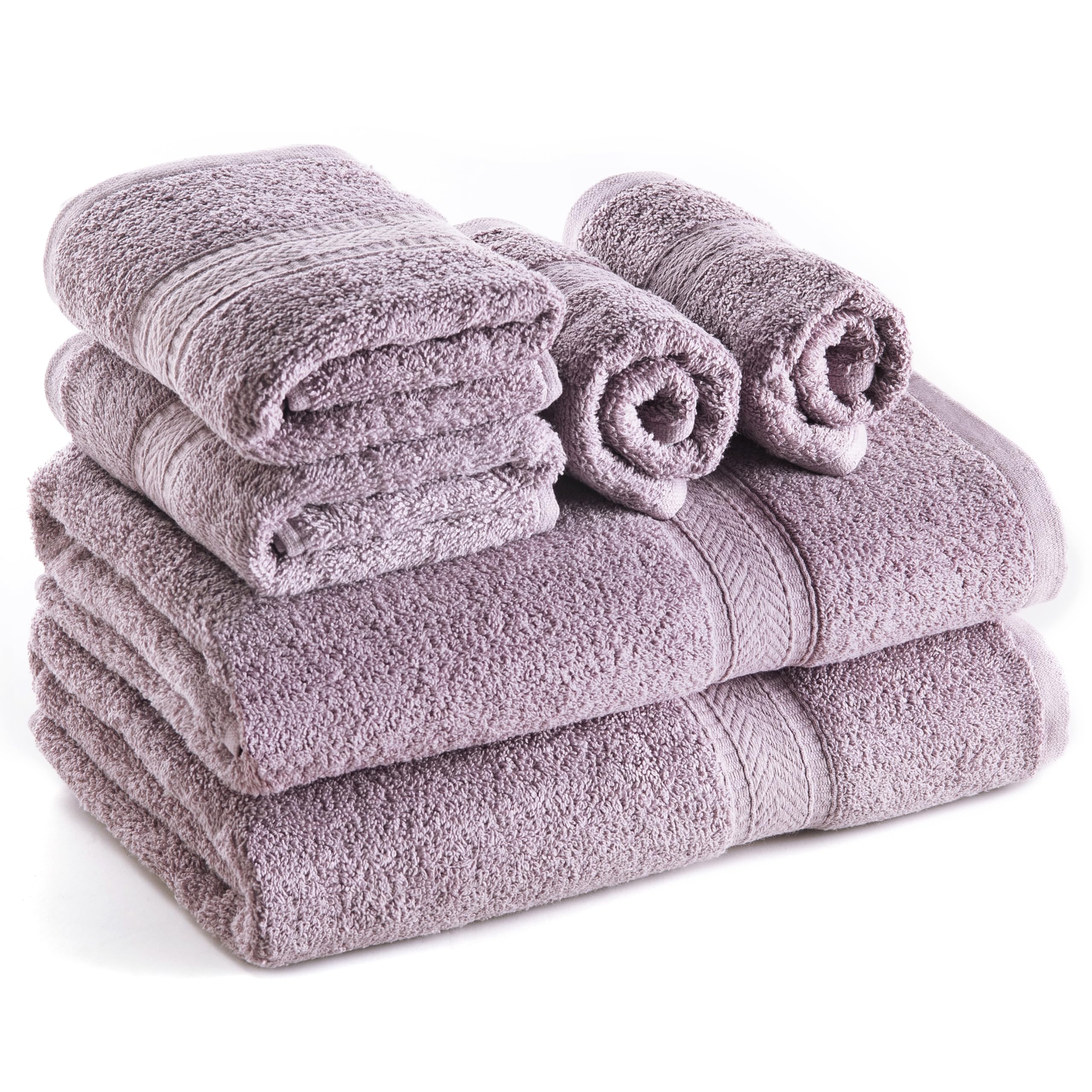 SweetNeedle 6 Piece Towel Set - 2 Bath Towels, 2 Hand Towels and 2 Washcloths Cotton Daily Use Hotel Spa Quality Soft Highly Absorbent Quick Dry Light Weight (Lilac)