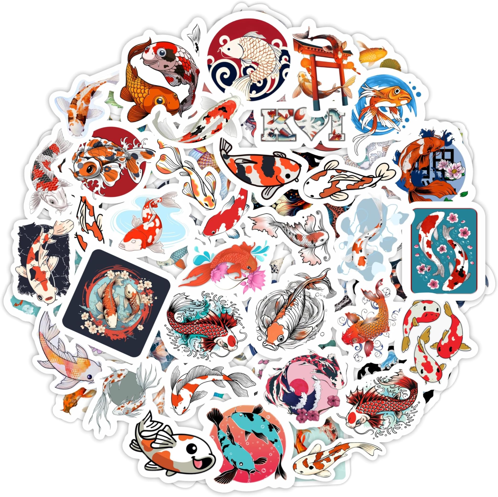 BulbaCraft Koi Fish Stickers for Water Bottle and Laptop - Koi Fish Party Supplies & Decorations, Waterproof Vinyl Decals, Japanese and Nature Stickers, Gifts for Women & Men