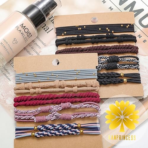 Miniatura 7 de Lazos para el cabello boho para niñas, 20 pulseras de liga para el cabello, bandas elásticas para el cabello, bandas para el cabello para colas de