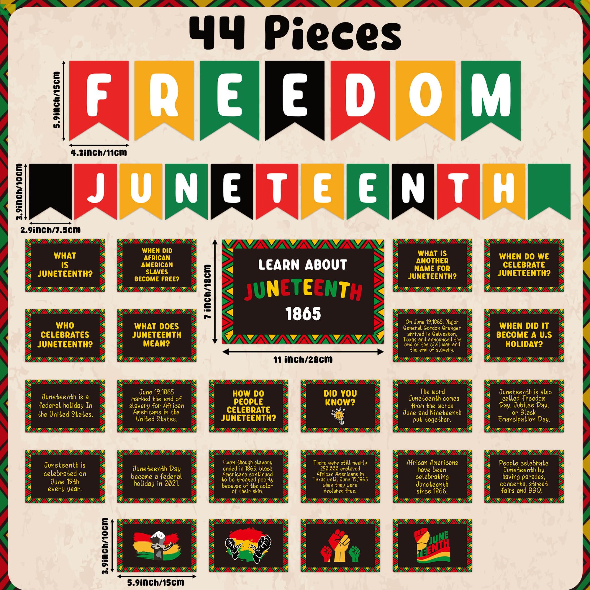 WATINC Black History Month Poster - 44PCS Happy Juneteenth Bulletin Board Banner Classroom Decoration, African American Freedom Day Inspirational Border Cutout, June 19th School Board Wall Decor - Image 2