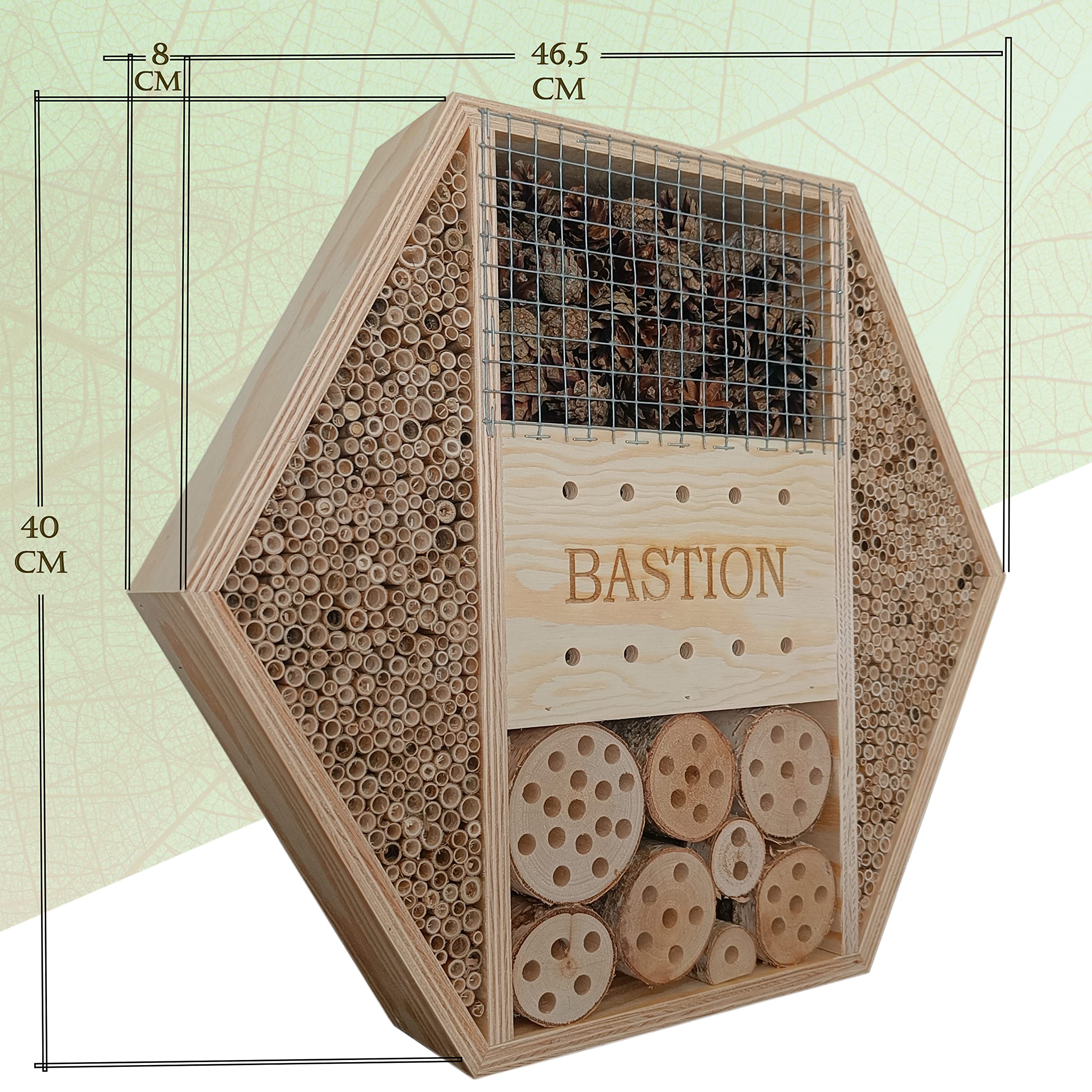 Dokkodo Insektenhotel Bastion XL – Bienenhotel aus europäischem Holz – 46,5 × 8 × 40 cm – Wetterfest & handgefertigt – Für Wildbienen im Garten