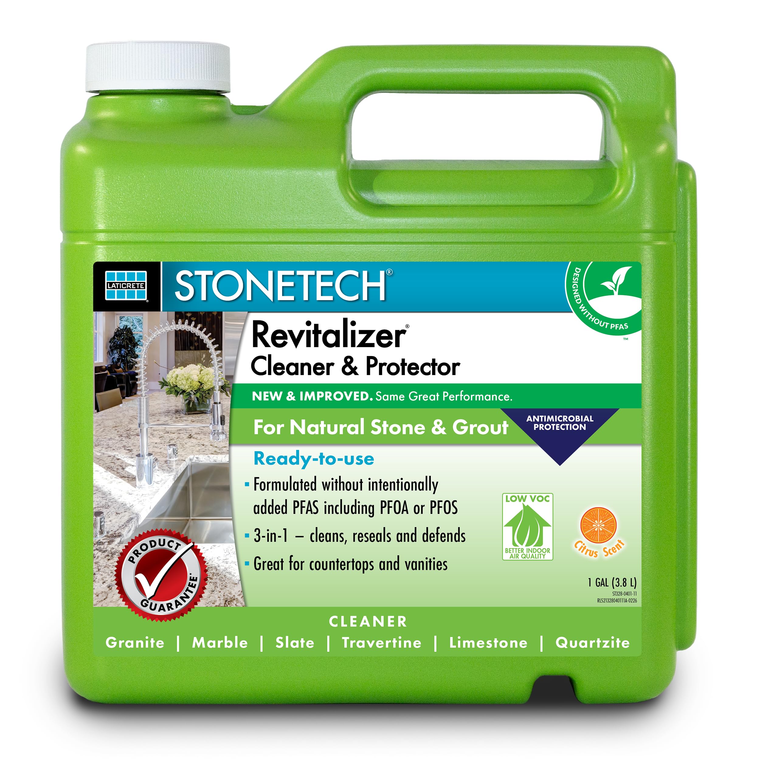 StoneTech® Revitalizer® Countertop Cleaner &amp; Protector, 1 Gallon (3.785L) Ready-To-Use Bottle, Citrus Scent Designed without PFAS