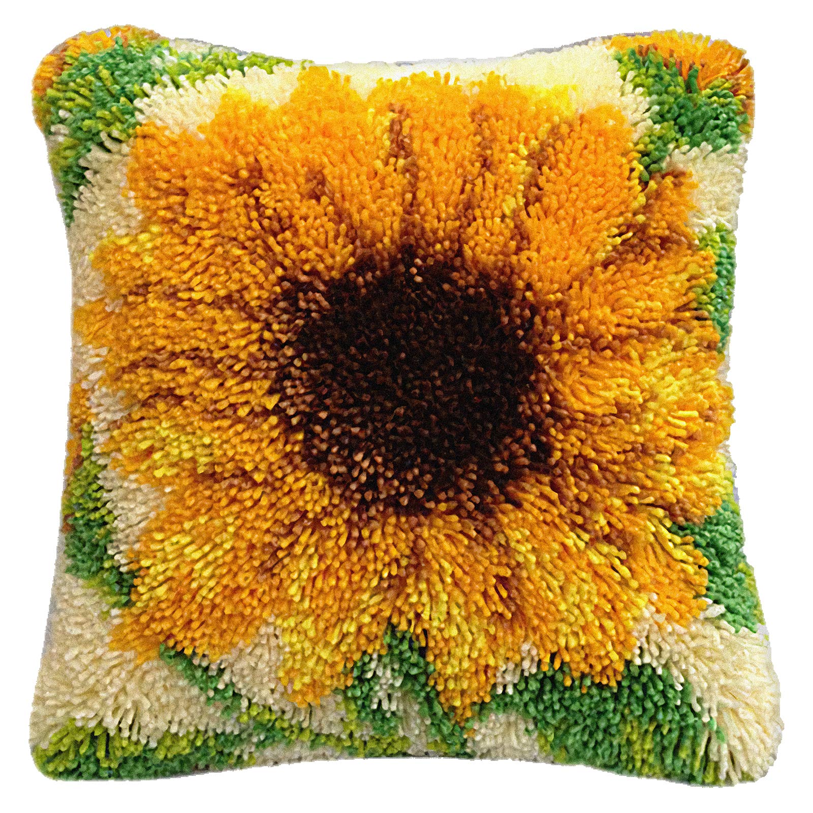 PluzluceDIY Latch Hook Kits 16x16 inch, Pattern Printed Throw Pillow Case Cushion Cover - Home Decoration Crochet Needlework Crafts with Latch Hook Tool for Kids and Adults (Sunflower)