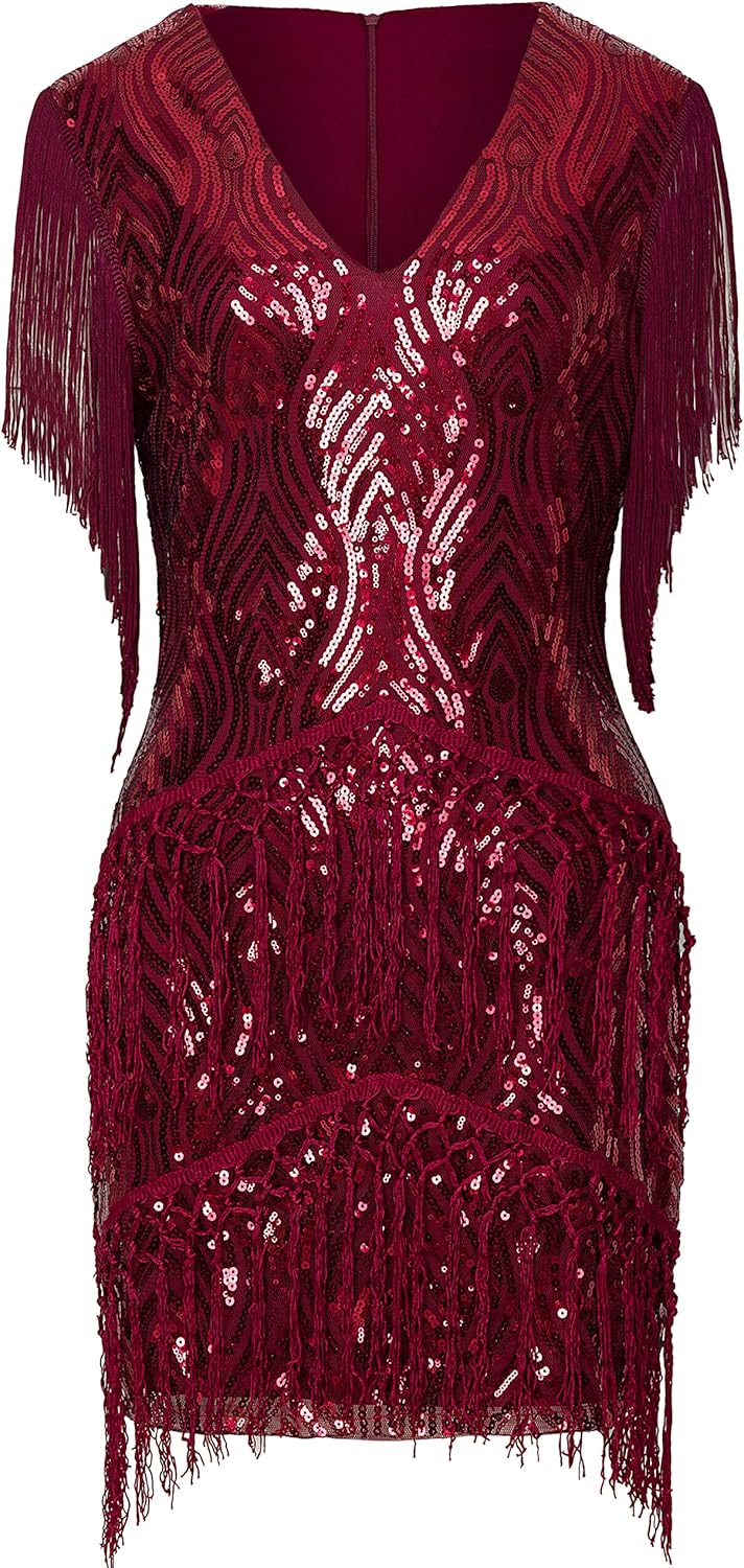 BABEYOND 1920s Flapper Dress Long Fringed Gatsby Roaring 20s Sequins Beaded Vintage Art Deco - Image 5