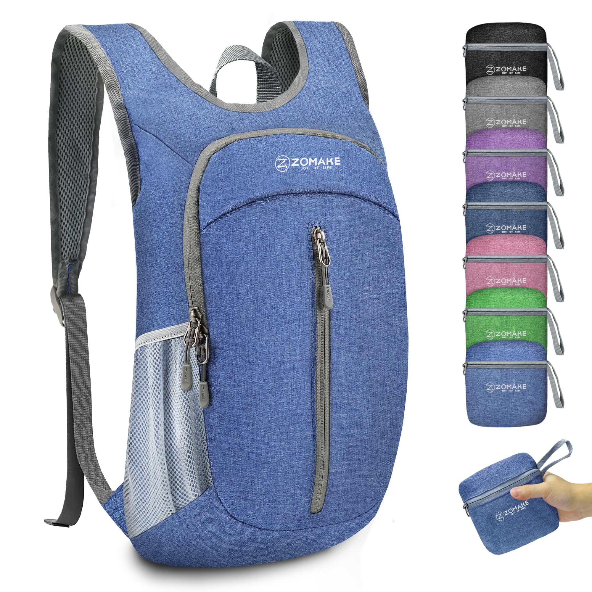 ZOMAKE 10L Ultra Lightweight Packable Backpack, Small Daypack Light Foldable Backpacks Water Resistant Day Bag for Hiking(Dark Blue)