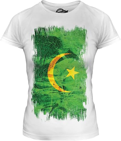 Candymix Mauritania Bandiera del Grunge T-Shirt da Donna Maglietta, Taglia X-Small, Colore Bianco