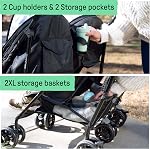 Ingenuity Poussette double 3Dlite, Poussette de commodité légère, Chaque siège jusqu'à 50 livres, Inclinaison, Auvent, Panier de rangement XL, Noir