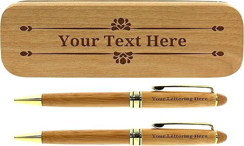 Juego de regalo de bolígrafo, juego de regalo personalizado de madera de bambú grabada, juego de 2 bolígrafos Juego de regalo de bolígrafo, juego de regalo personalizado de madera de bambú grabada, juego de 2 bolígrafos