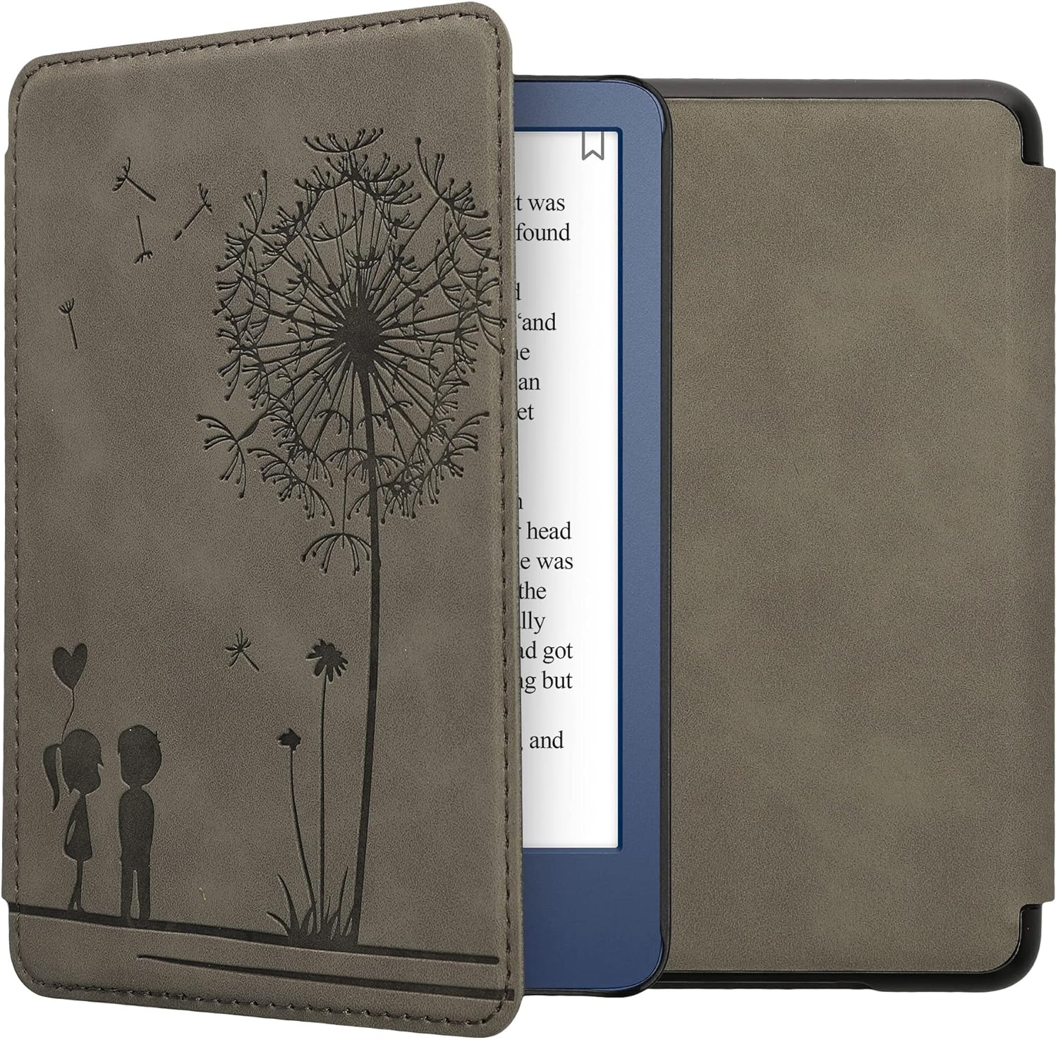 kwmobile Cover Compatible with Amazon Kindle (2022/2024) Cover - eReader Case - Dandelion Love Grey