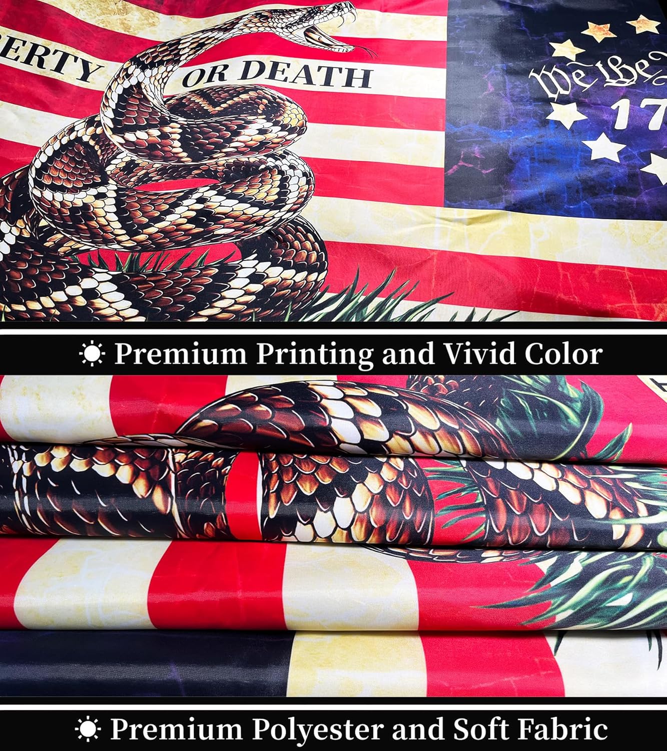 Dont Tread On Me Flag Gadsden Flags 3x5 Ft 3Ply Double Sided Vintage American We The People 1776 Flag for 4th of July Outdoor Heavy Dut Decoration