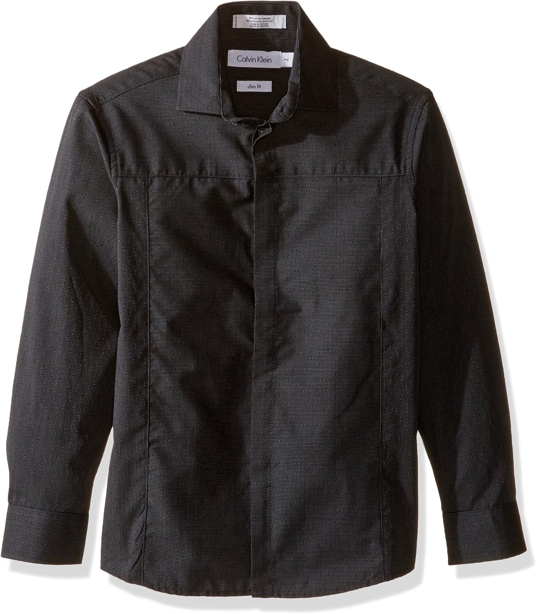 Calvin Klein Camisa de vestir con botones Dobby de manga larga para niño grande