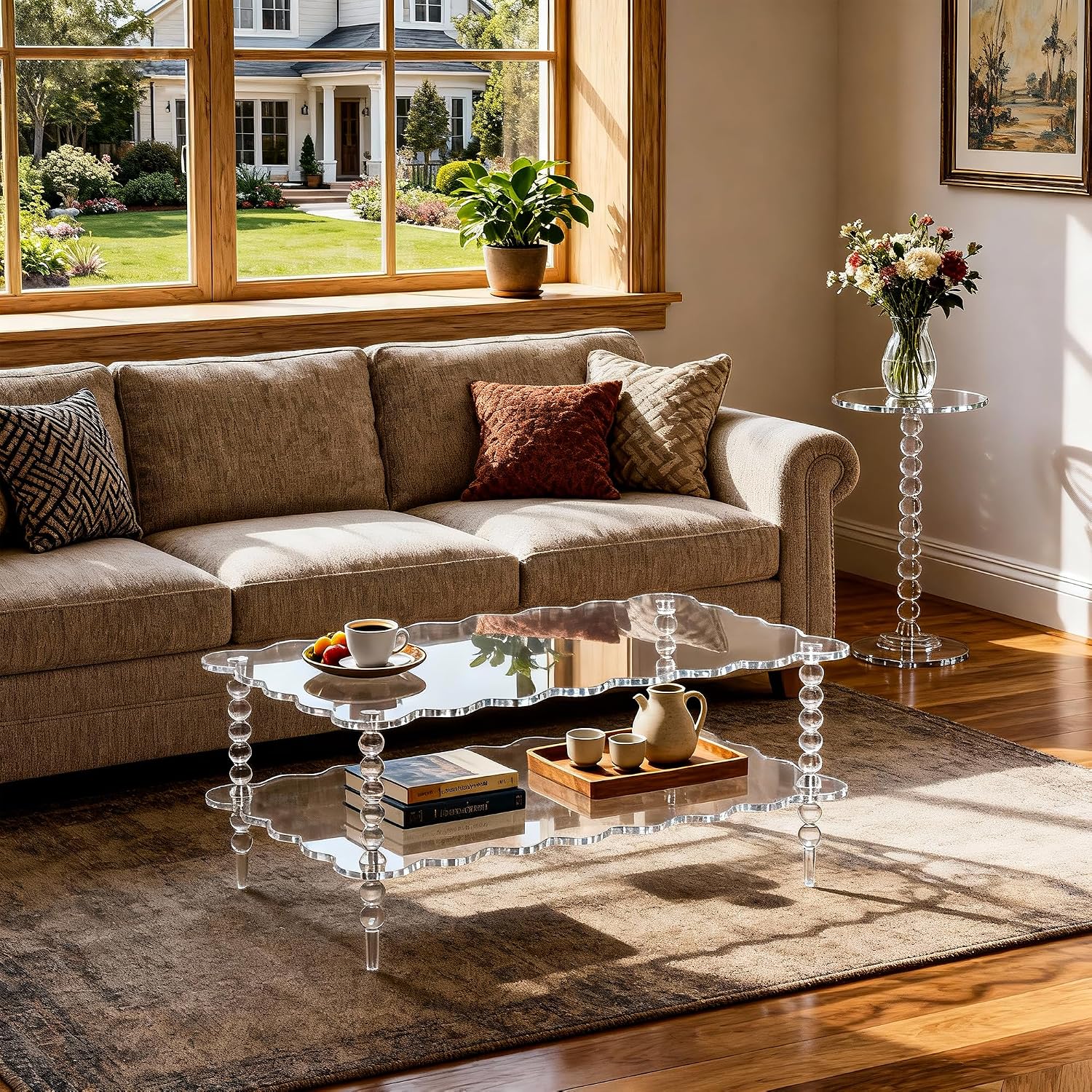 Acrylic Coffee Table, 2-Tier Living Room Table with Storage, Center Table Mid-Modern Century for Living Room, Easy to Assemble (Clear, 37.8“×23.6“×15.7”)