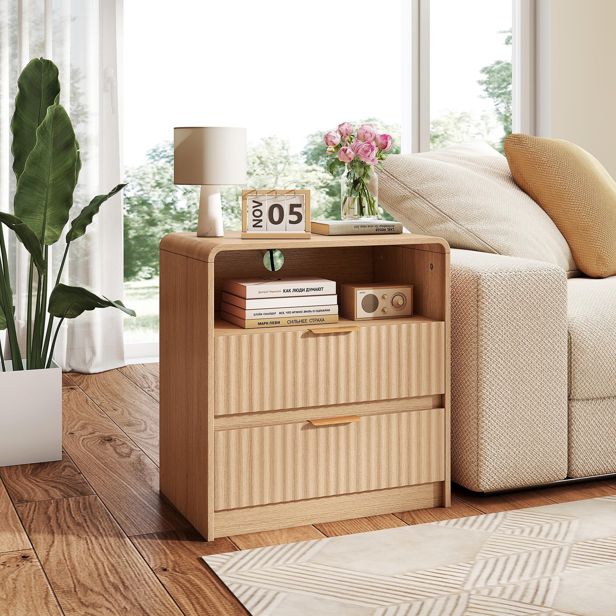 Amazon.com: Limirix Fluted Nightstand, Bedside Table with Charging