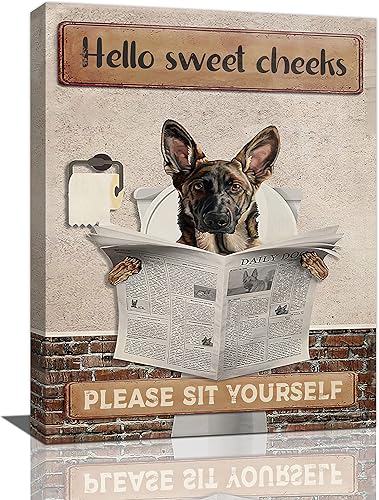 Arte de pared de perro para baño, imágenes divertidas de perro en el inodoro, decoración de pared, letrero de baño, impresiones en lienzo