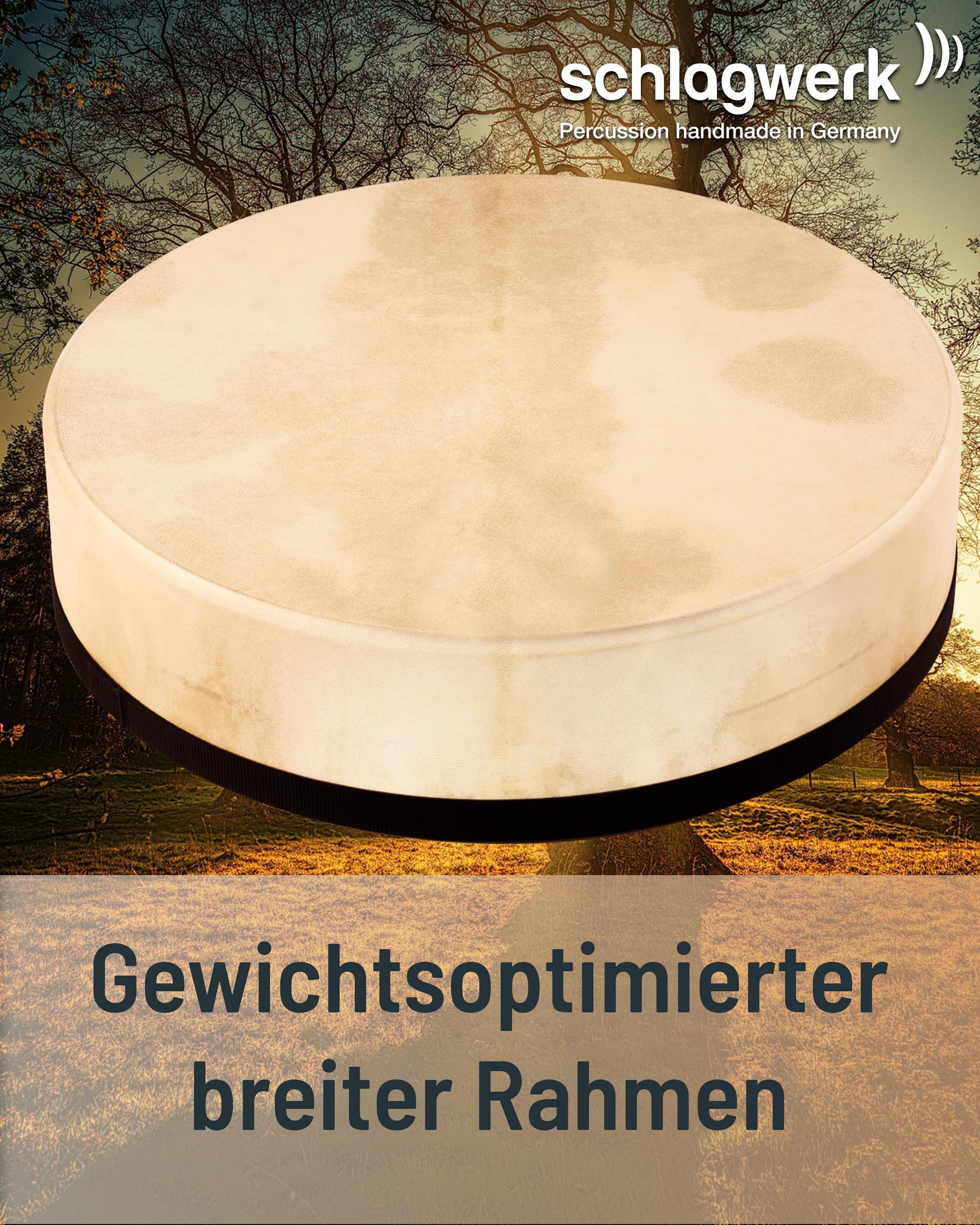 Schlagwerk RTS53 große Rahmentrommel Frame Drum Natural - leichte Handtrommel - ⌀ 50 cm / 20 Zoll / 12 cm hoch - Ziegenfell, stimmbar - Buchenholz - Schamanentrommel Made in Germany