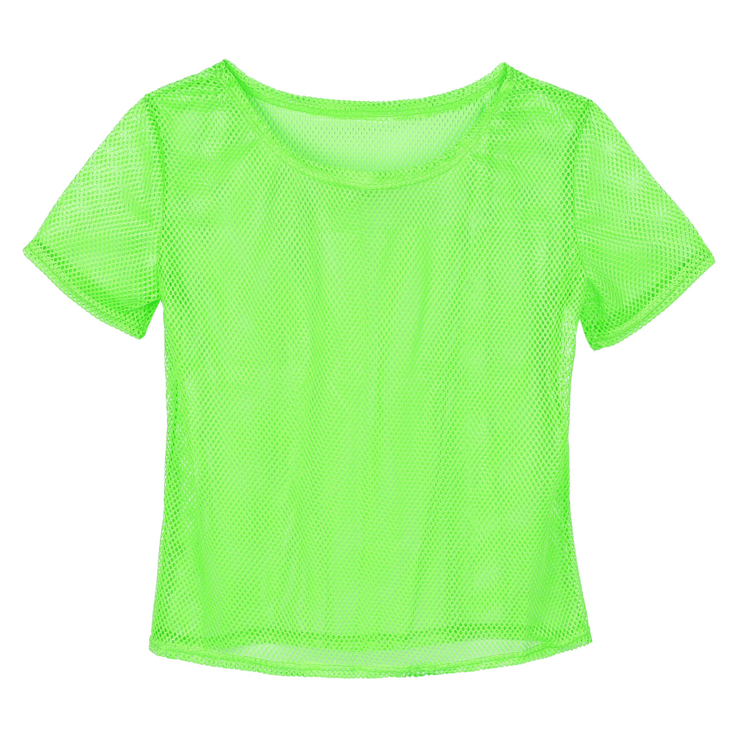 KarneLux Neon Net Shirt Net Top - Festival Mesh Top - Mesh Shirt as Fancy Dress for 80s 90s Outfits for Carnival, Fancy Dress or Theme Parties - Women's One Size, neon Green, One Size fits All