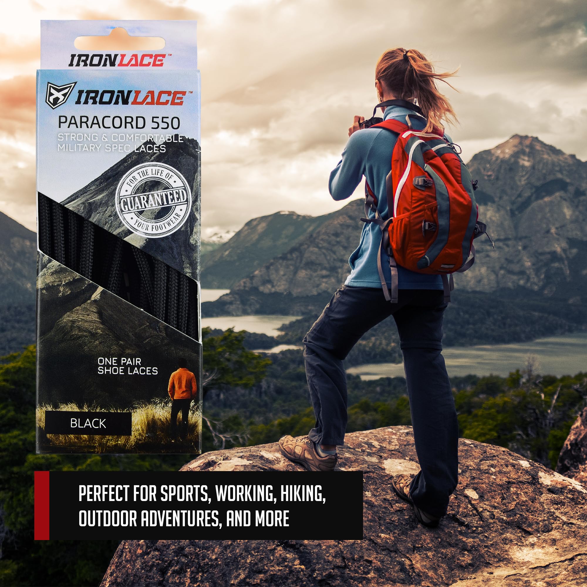 Ironlace Standardowy paracord, Midnight Black, 127 cm
