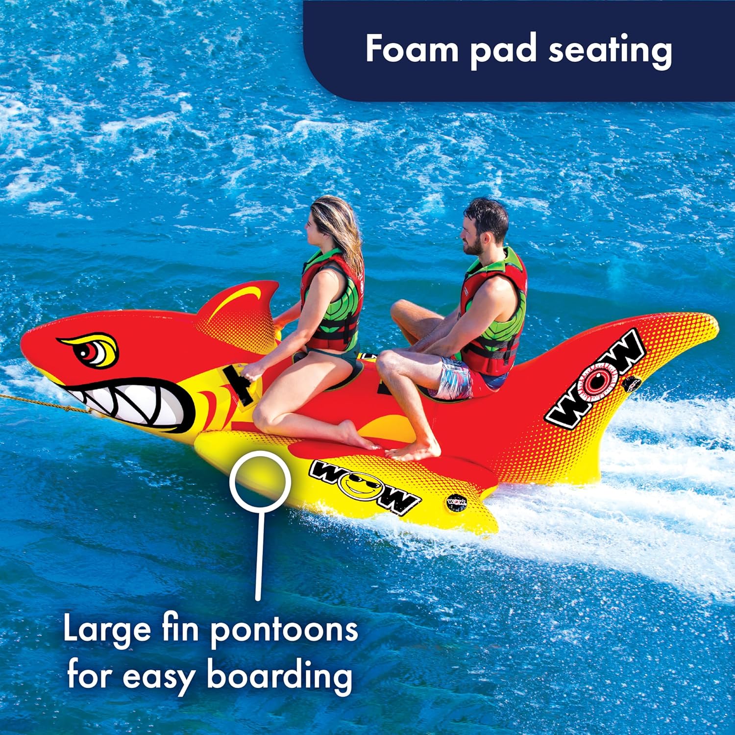 WOW Sports Big Shark Towable Tube for Boating - 1 to 2 Person Towable - Durable Tubes for Boating