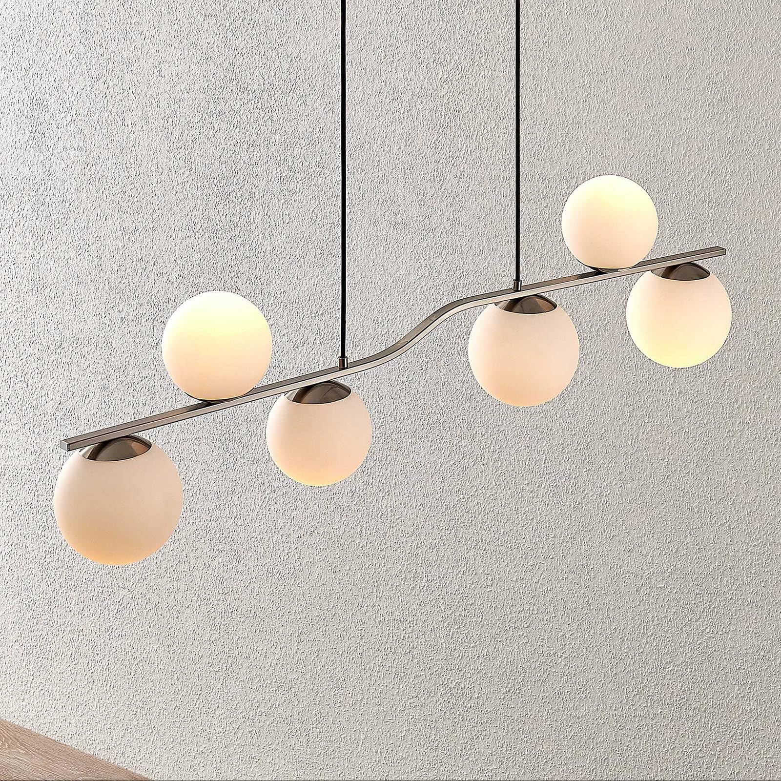 Lindby Lampadario a Sospensione Moderno con 6 Sfere in Vetro, Luci E14 Sospeso Bolle per Cucina Sala da Pranzo Soggiorno Tavolo Ristorante Metallo 110 cm