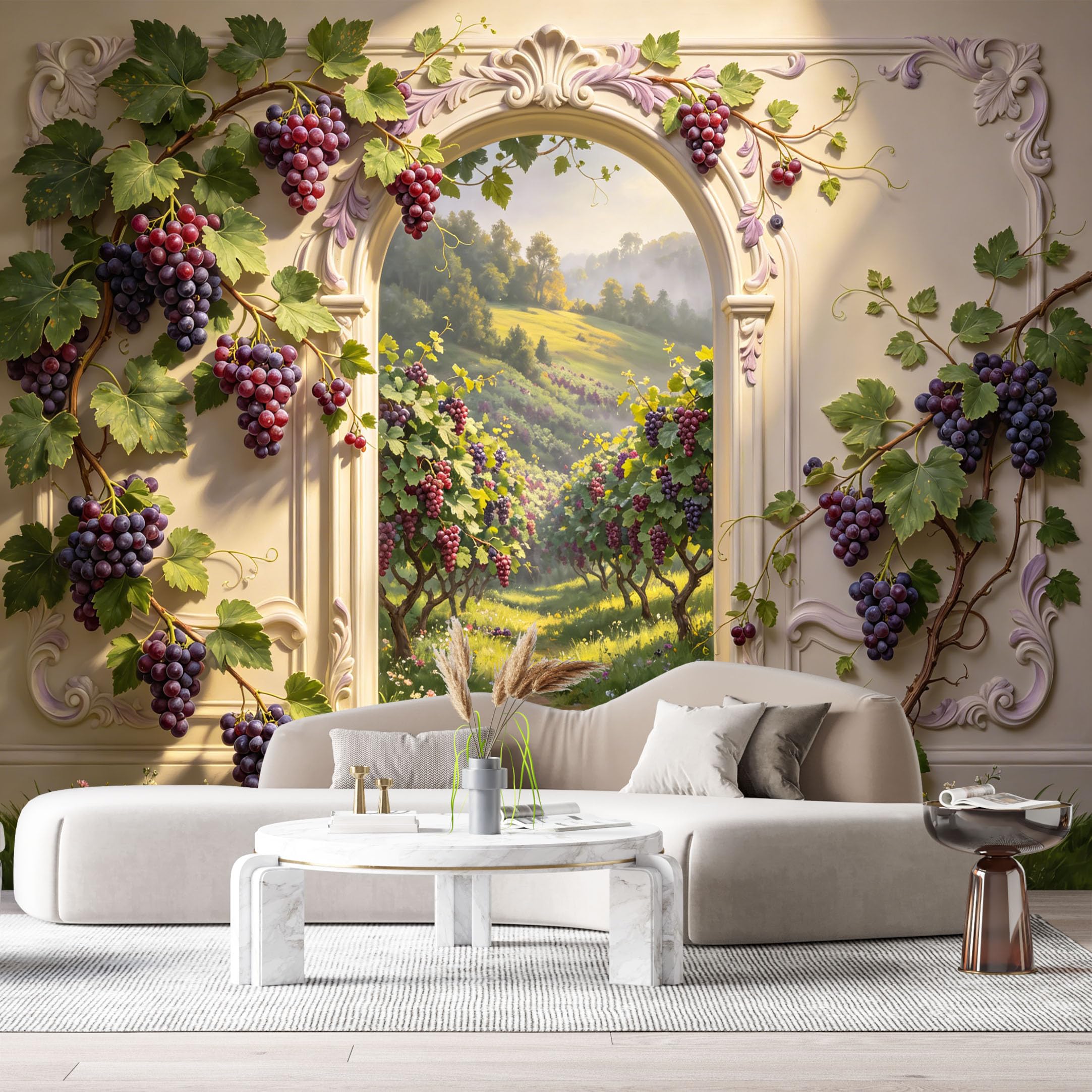 Custom Size Wall Murals Vineyard Landscape Arch Window 3D Trompe L'Oeil SelfAdhesiveWall Fabric Removable Wallpaper Wall Decor for Living Room Bedroom Bathroom