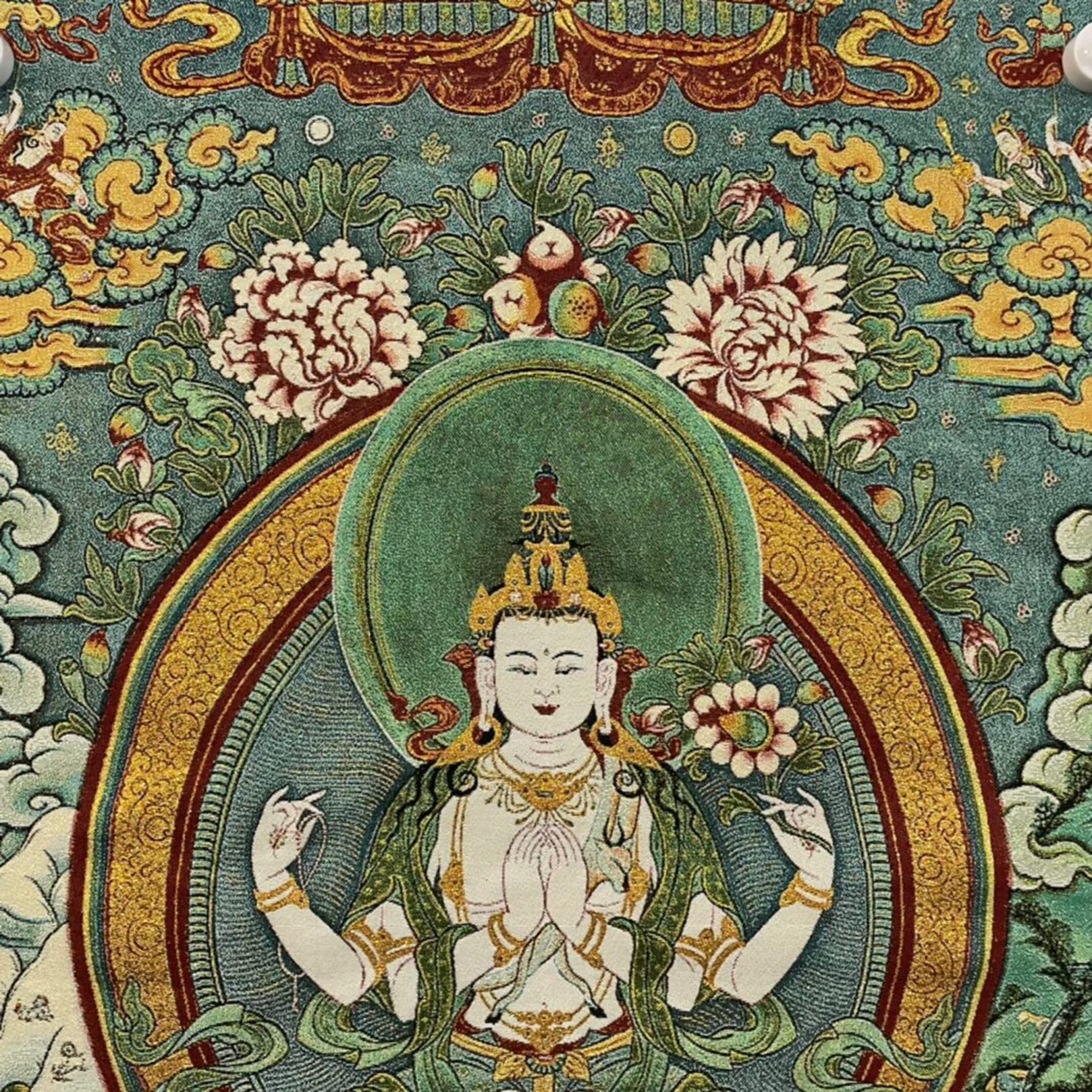 Chenrezig Thangka Pittura Ricamo Pittura Fatta A Mano Tibetano Thangka Arazzo Stampa Artistica Poster per la Decorazione Domestica Meditazione (Size : 60x90cm(23x35inch))