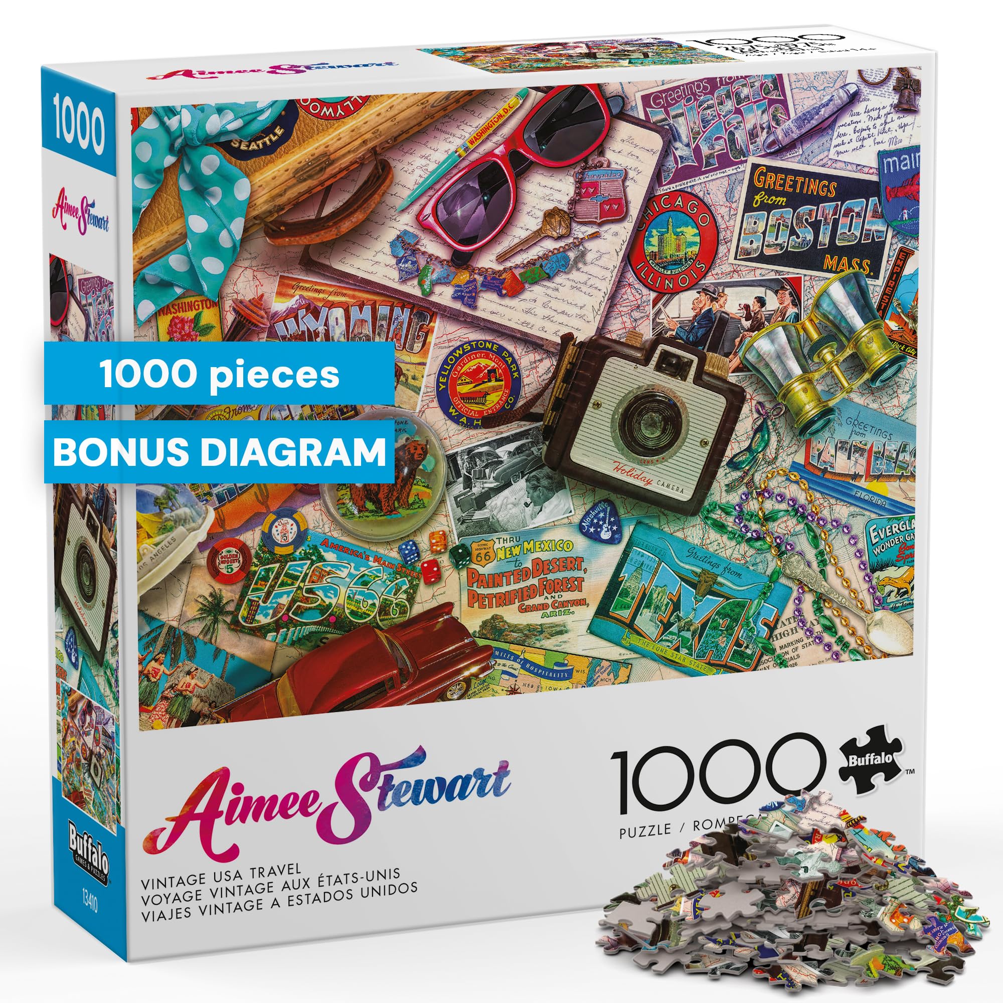 Buffalo Games Aimee Stewart Vintage USA Travel 1000 Piece Jigsaw Puzzle - Multicolor, 26.75 x 19.75 in - Full Color Poster - Retro Artwork - Travel Puzzle